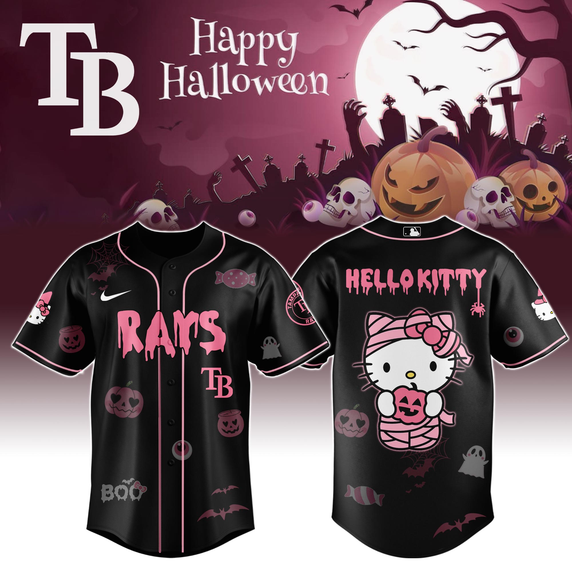 Jerseytrend Tampa Bay Rays MLB x Hello Kitty Cosplay Halloween Baseball Jersey For Fans