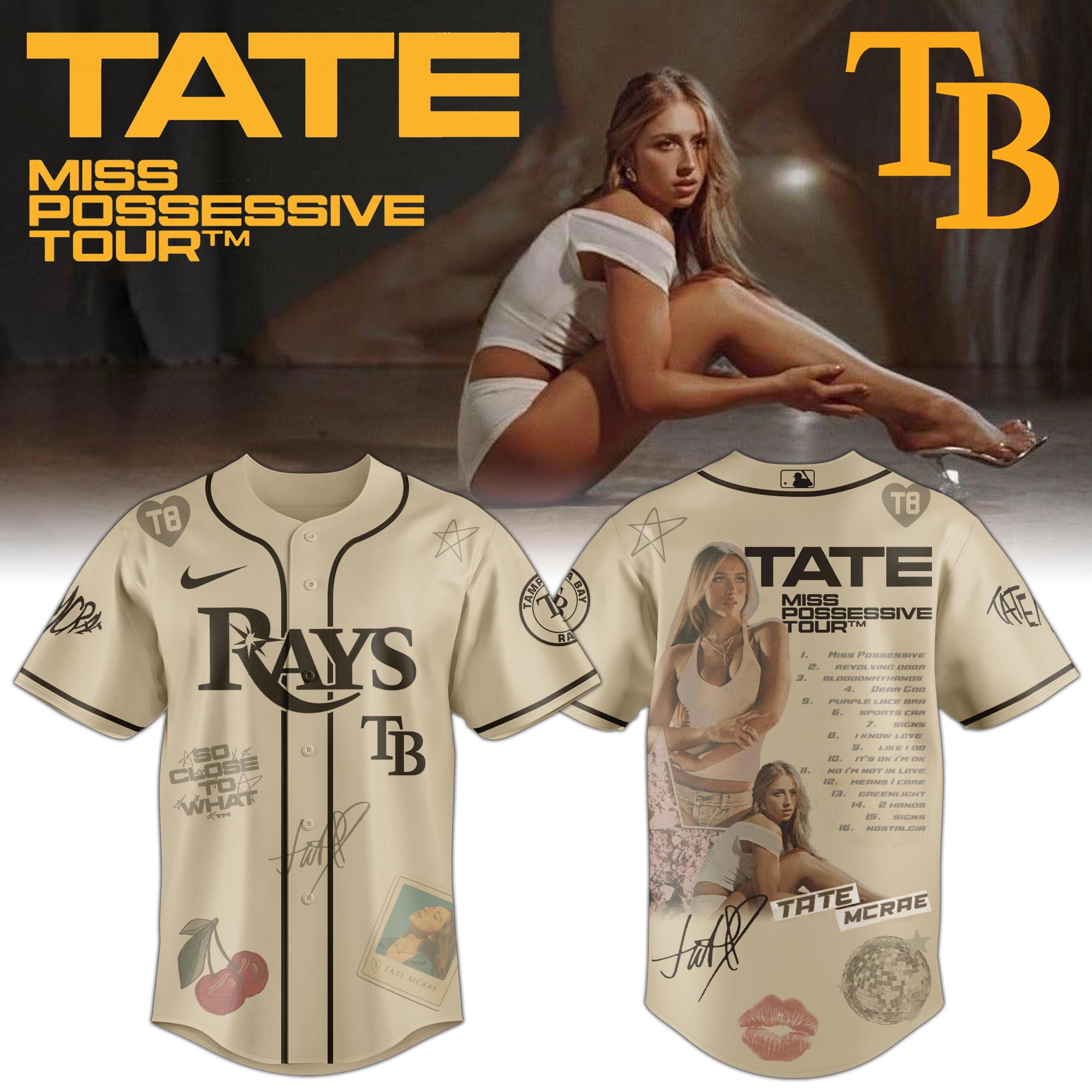 Jerseytrend Tampa Bay Rays MLB x Tate McRae Miss Possessive Tour Personalized Baseball Jersey For Fans