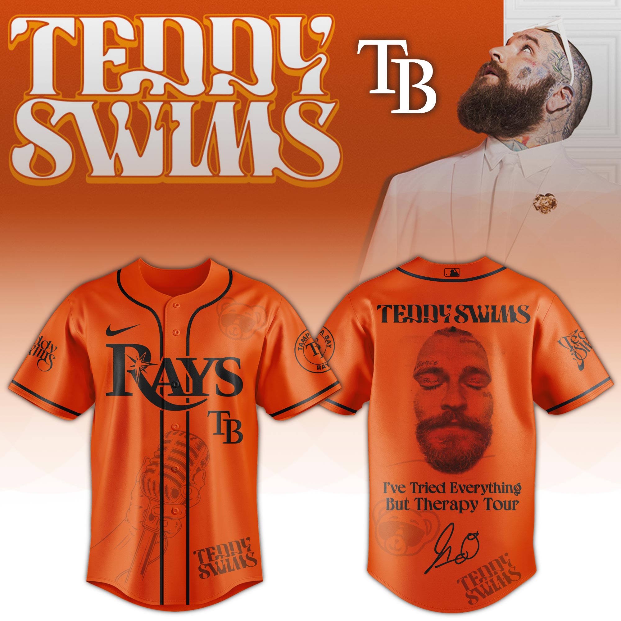 Jerseytrend Tampa Bay Rays MLB x Teddy Swims Ive Tried Everything But Therapy Tour Personalized Baseball Jersey For Fans