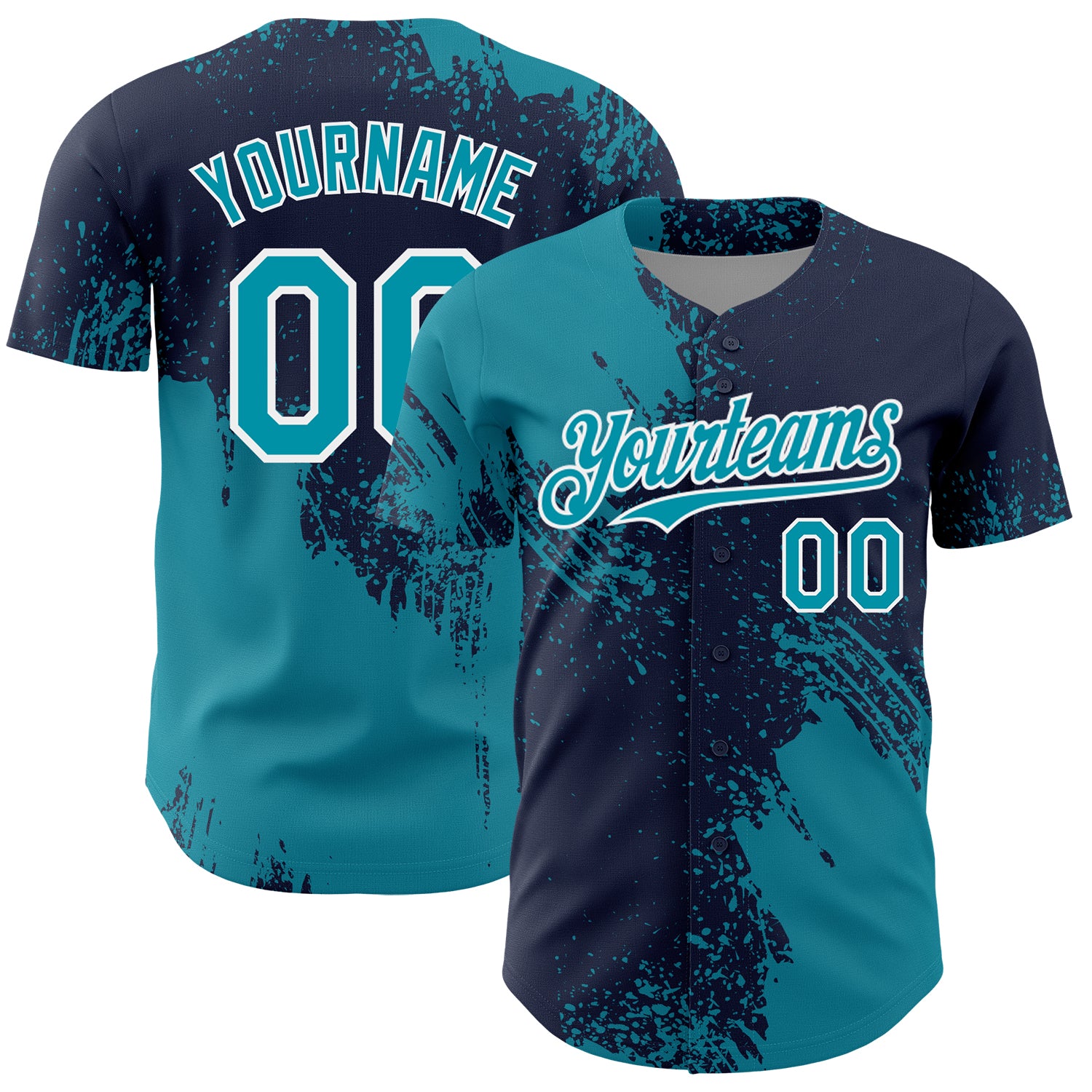 Mckenzieshoponline Teal Navy White 3D Pattern Design Abstract Brush Stroke Personalized Baseball Jersey For Fans