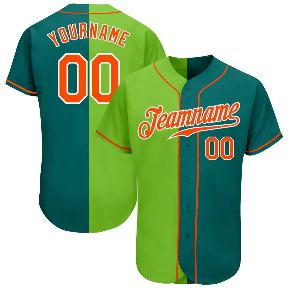 Mckenzieshoponline Teal Orange Neon Green White Split Fashion Personalized Baseball Jersey For Fans