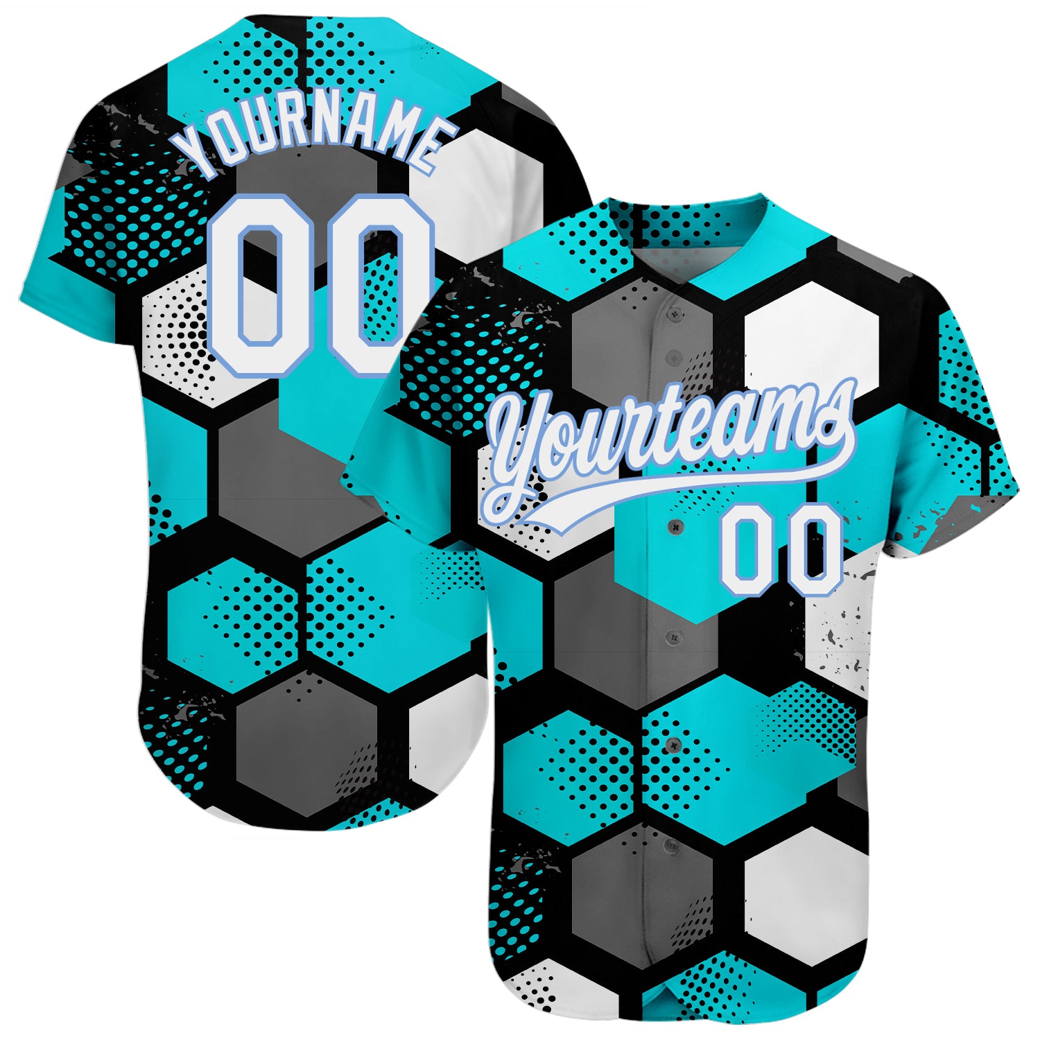 Mckenzieshoponline Teal White Light Blue 3D Pattern Design Personalized Baseball Jersey For Fans
