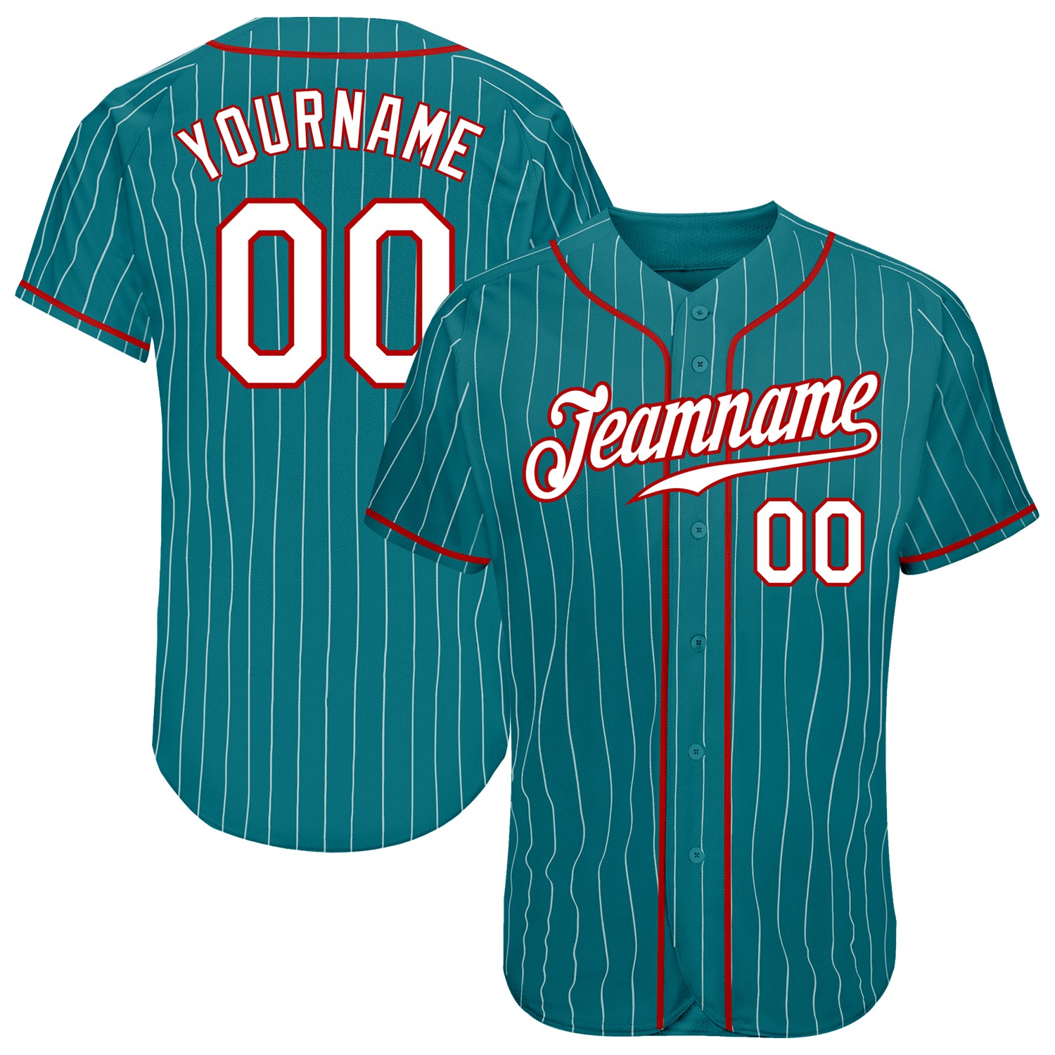 Mckenzieshoponline Teal White Pinstripe White Red Personalized Baseball Jersey For Fans