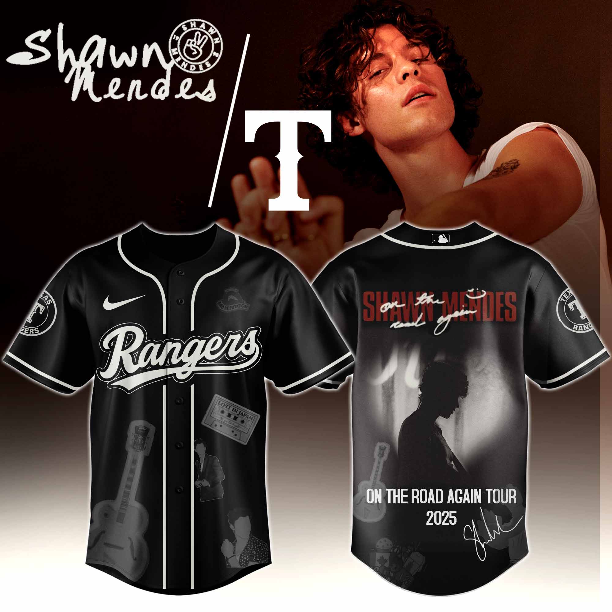 Jerseytrend Texas Rangers MLB x Shawn Mendes On The Road Again Tour Personalized Baseball Jersey For Fans