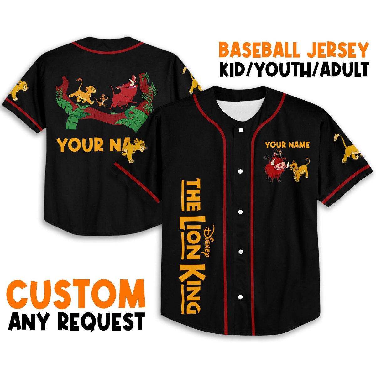 Mckenzieshoponline The Lion King Baby Simba Timon Pumbaa Black Personalized Baseball Jersey For Fans