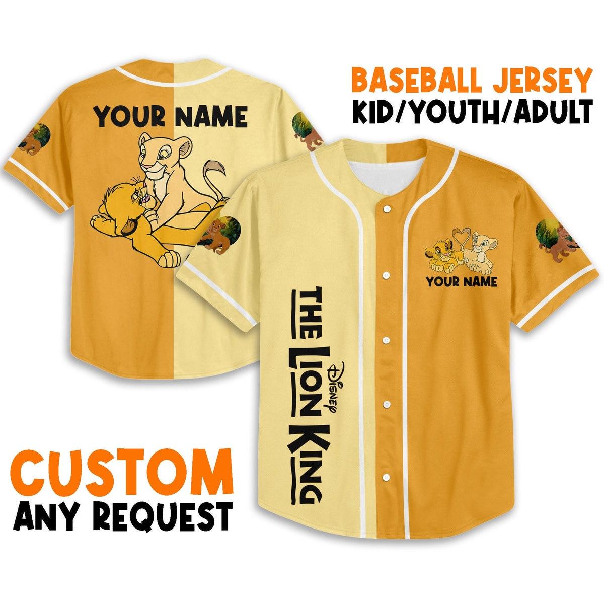Mckenzieshoponline The Lion King Couple Baby Simba Nala Half And Half Personalized Baseball Jersey For Fans - Image 2