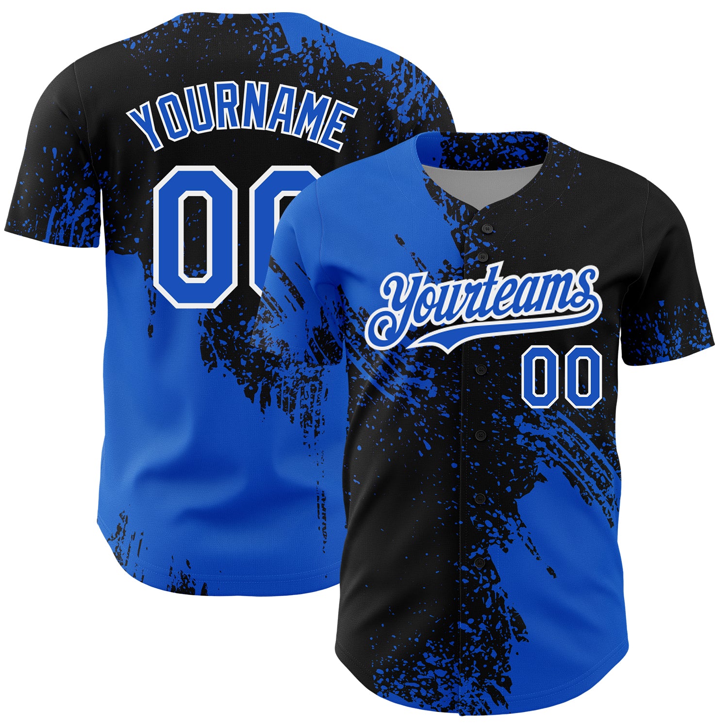 Jerseytrend Thunder Blue Black White 3D Pattern Design Abstract Brush Stroke Personalized Baseball Jersey For Fans