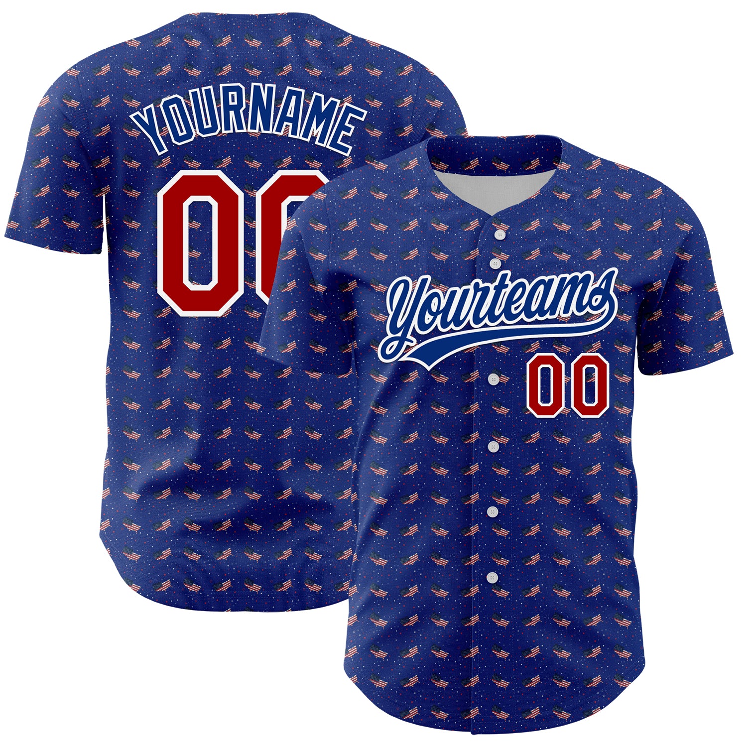 Mckenzieshoponline Thunder Blue Red Royal 3D American Flag Personalized Baseball Jersey For Fans