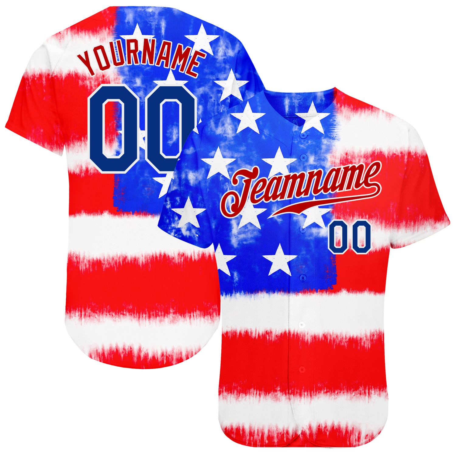 Mckenzieshoponline Tie Dye Royal Red 3D American Flag Personalized Baseball Jersey For Fans
