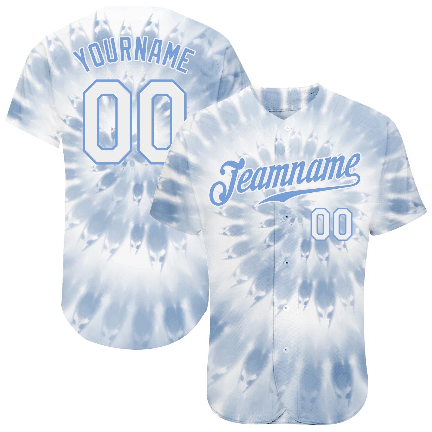 Mckenzieshoponline Tie Dye White Light Blue 3D Watercolor Personalized Baseball Jersey For Fans