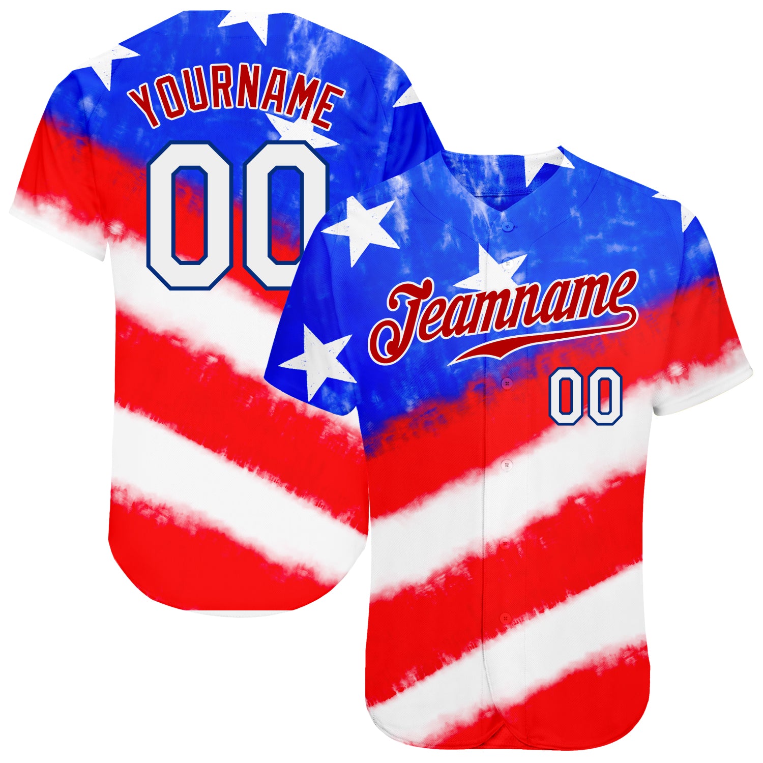 Jerseytrend Tie Dye White Royal 3D American Flag Personalized Baseball Jersey For Fans