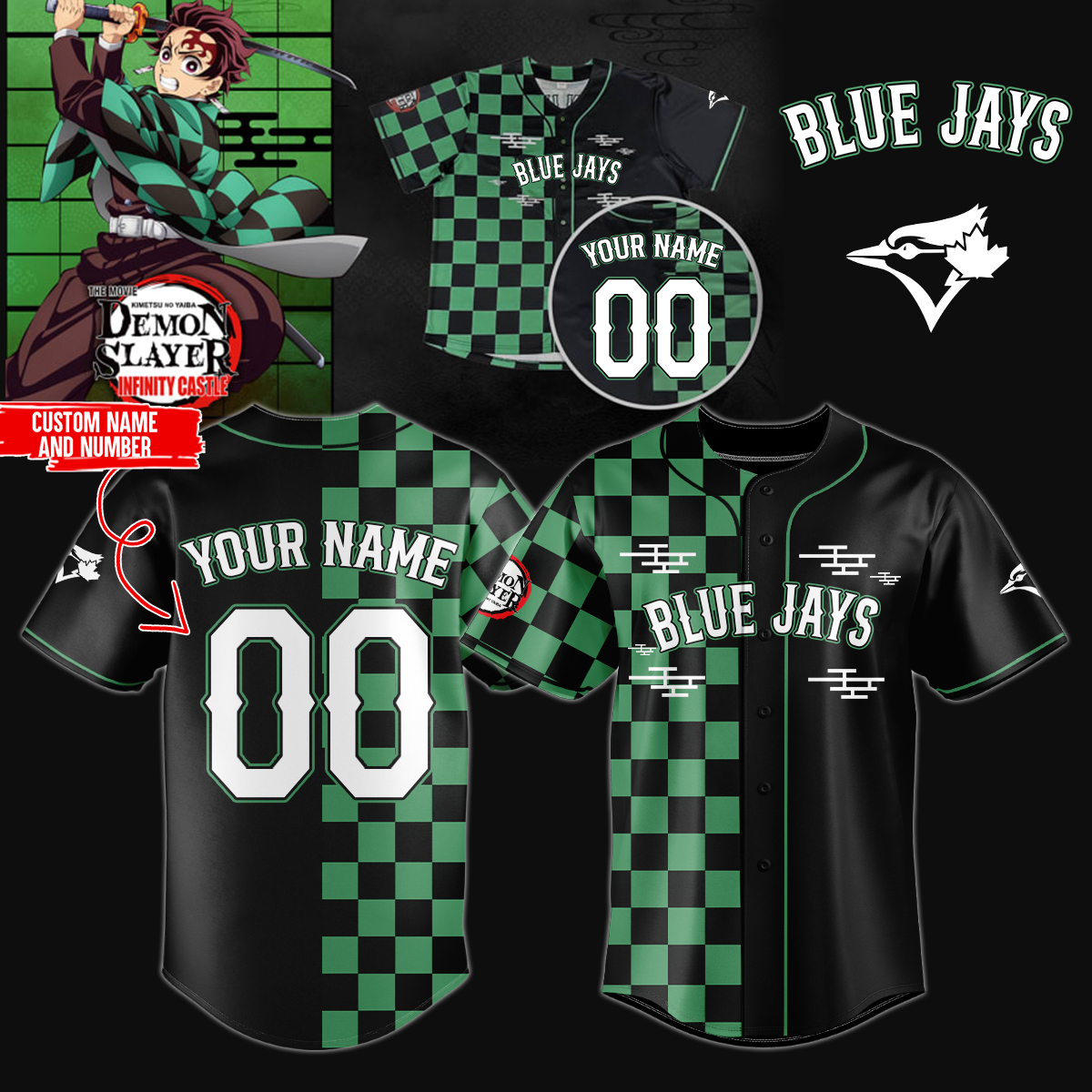 Mckenzieshoponline Toronto Blue Jays MLB x Demon Slayer Personalized Baseball Jersey For Fans
