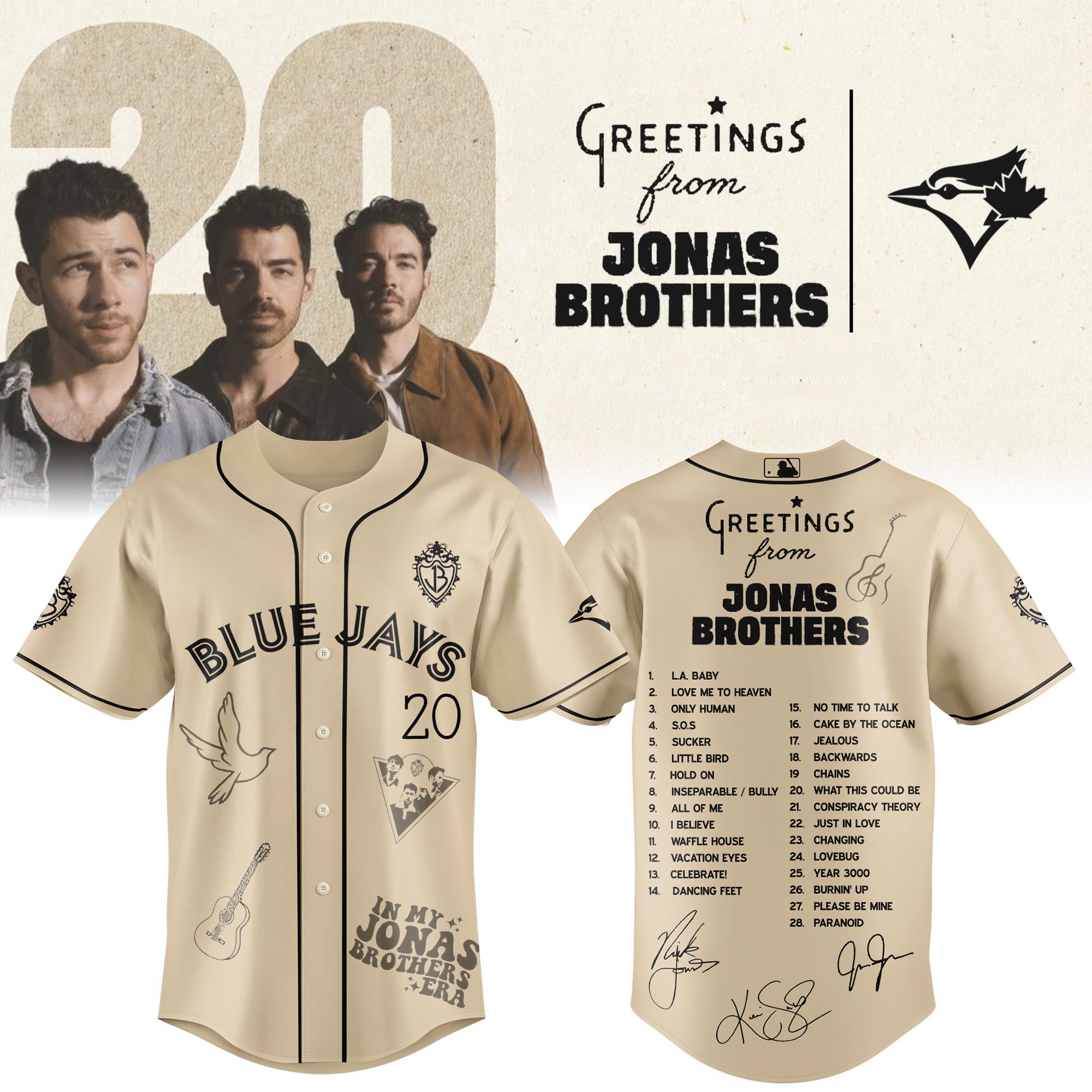 Jerseytrend Toronto Blue Jays MLB x Greetings From Jonas Brothers Personalized Baseball Jersey For Fans