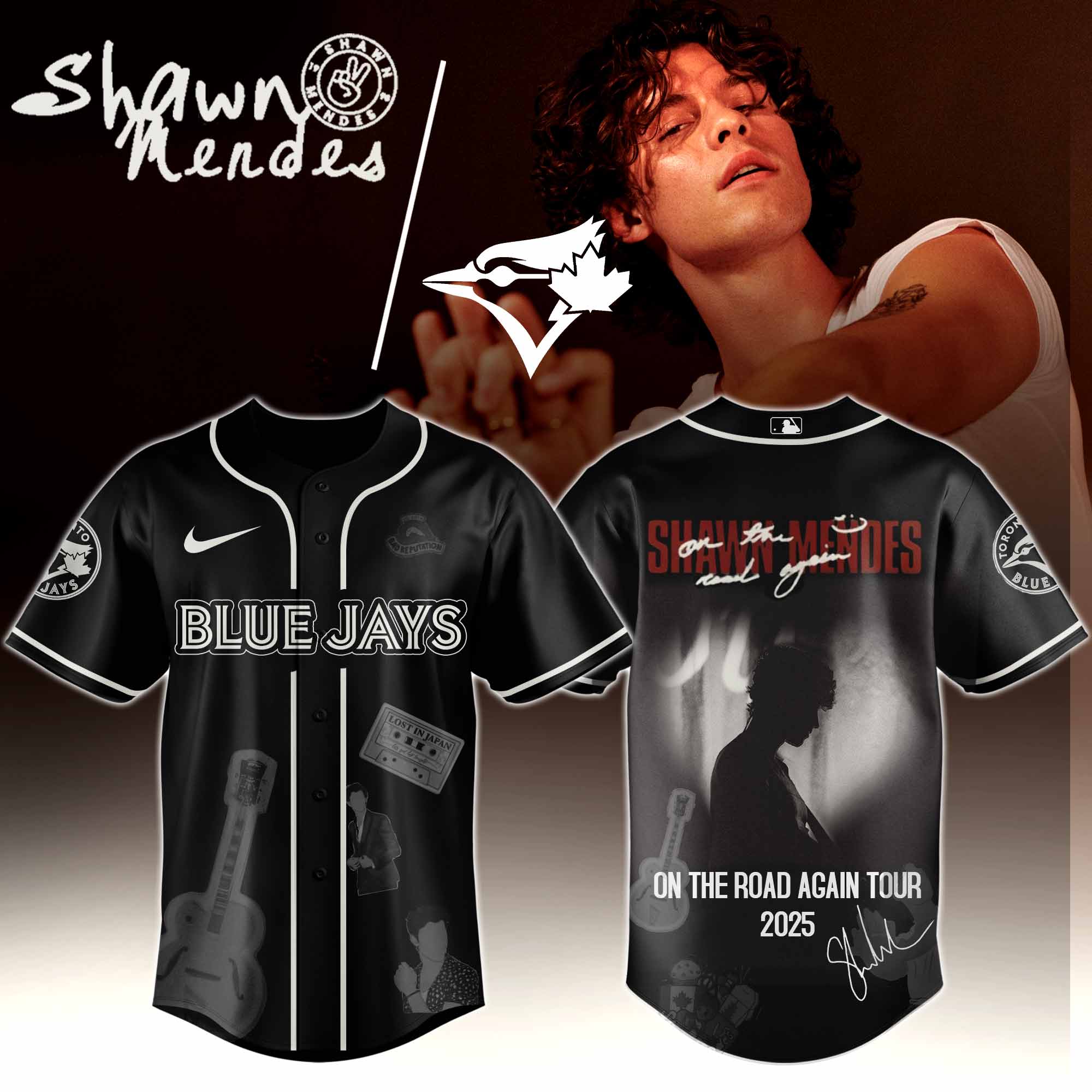 Jerseytrend Toronto Blue Jays MLB x Shawn Mendes On The Road Again Tour Personalized Baseball Jersey For Fans