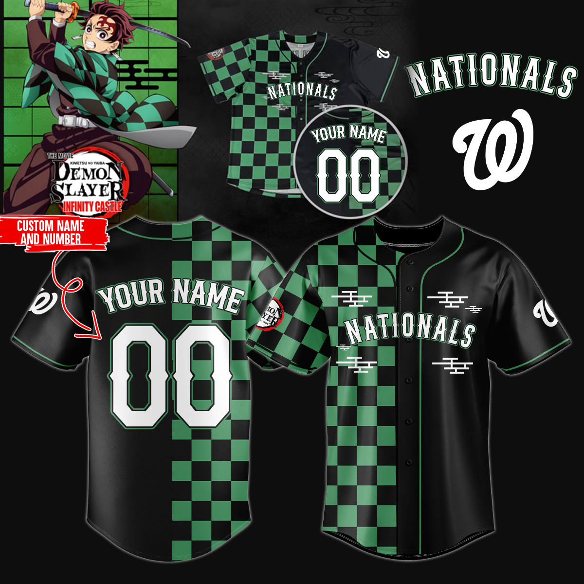 Mckenzieshoponline Washington Nationals MLB x Demon Slayer Personalized Baseball Jersey For Fans