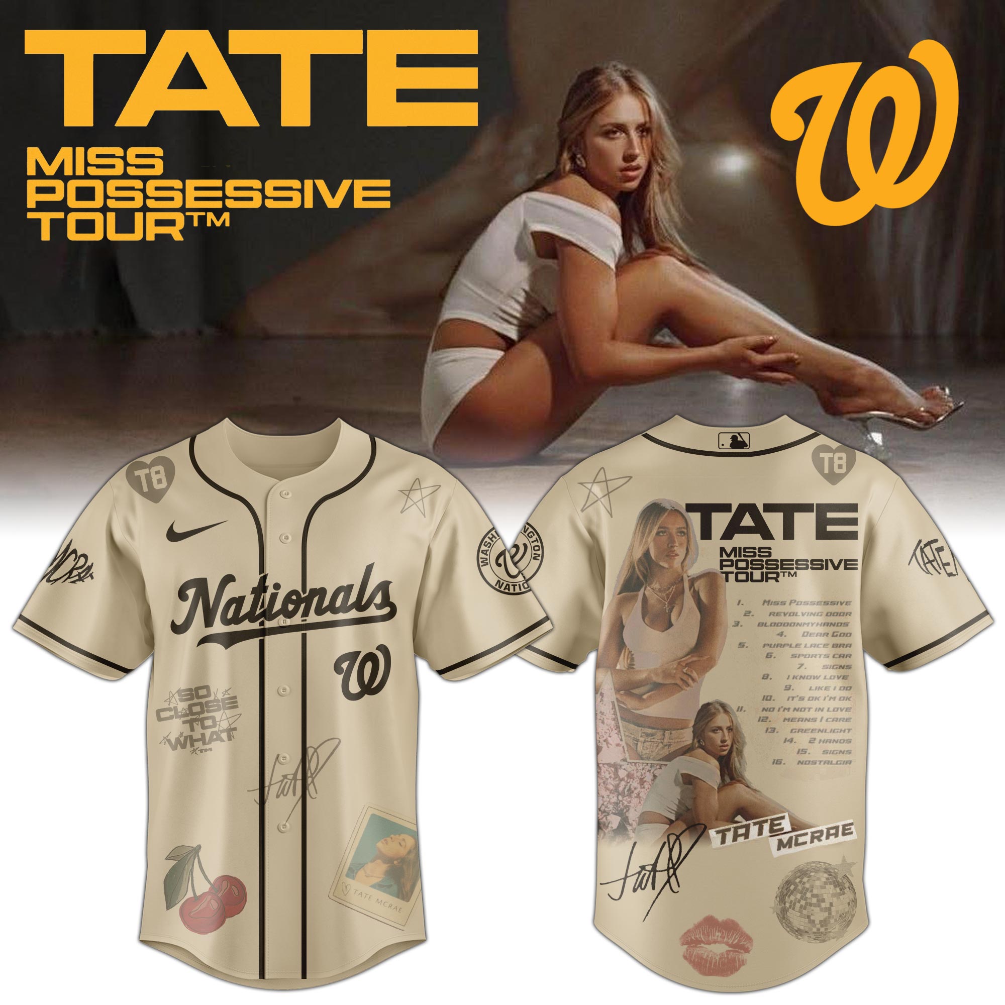 Jerseytrend Washington Nationals MLB x Tate McRae Miss Possessive Tour Personalized Baseball Jersey For Fans