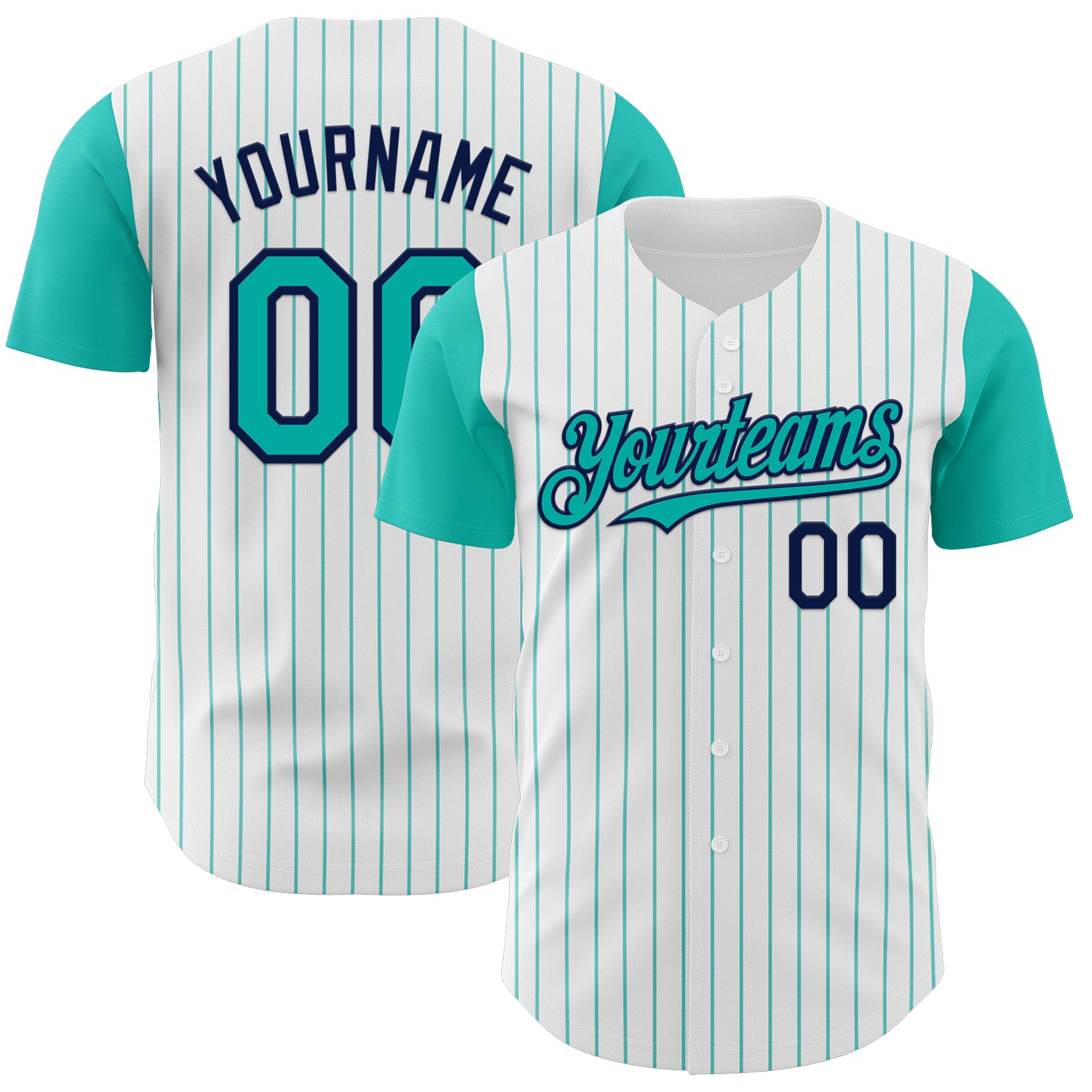 Jerseytrend White Aqua Pinstripe Navy Two Tone Personalized Baseball Jersey For Fans