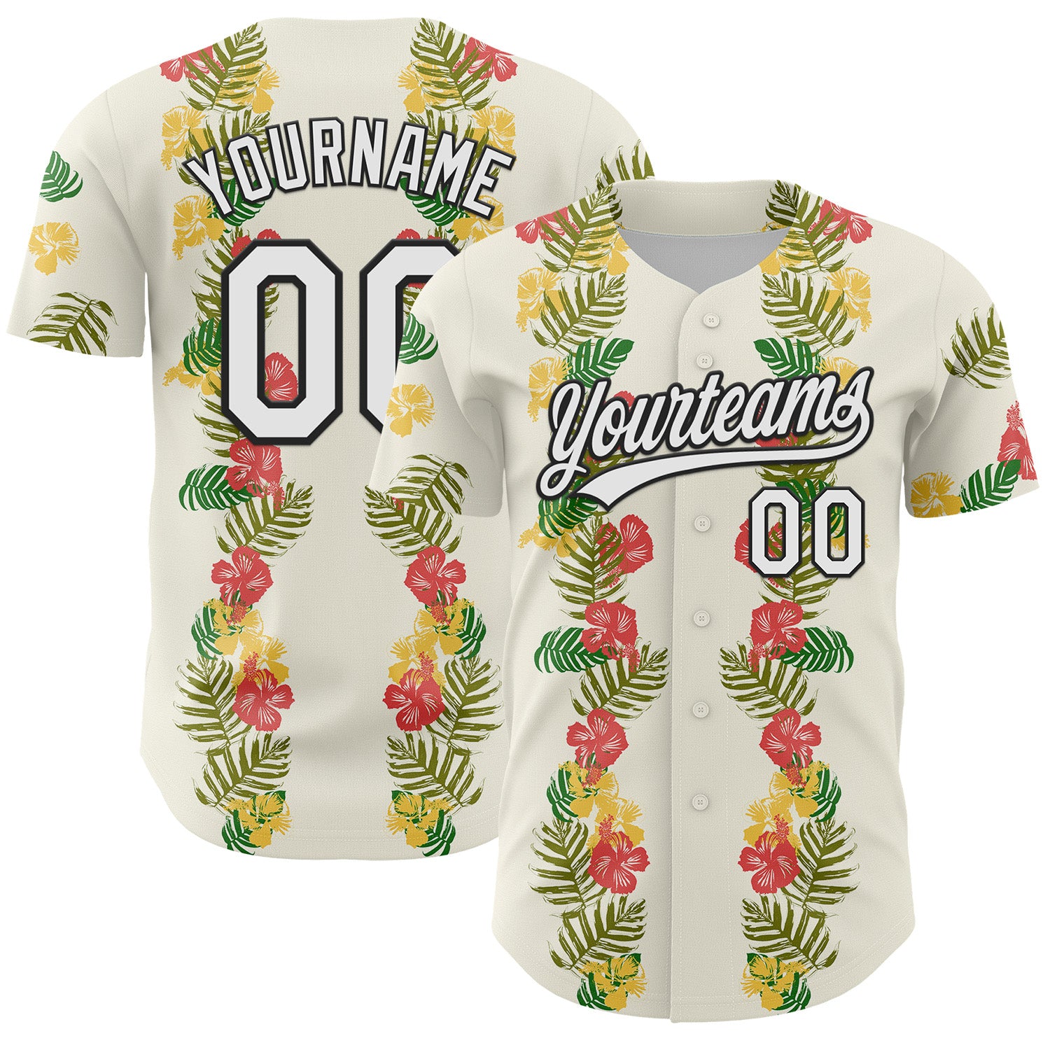 Mckenzieshoponline White Black 3D Tropical Hawaii Leaves And Flower Personalized Baseball Jersey For Fans