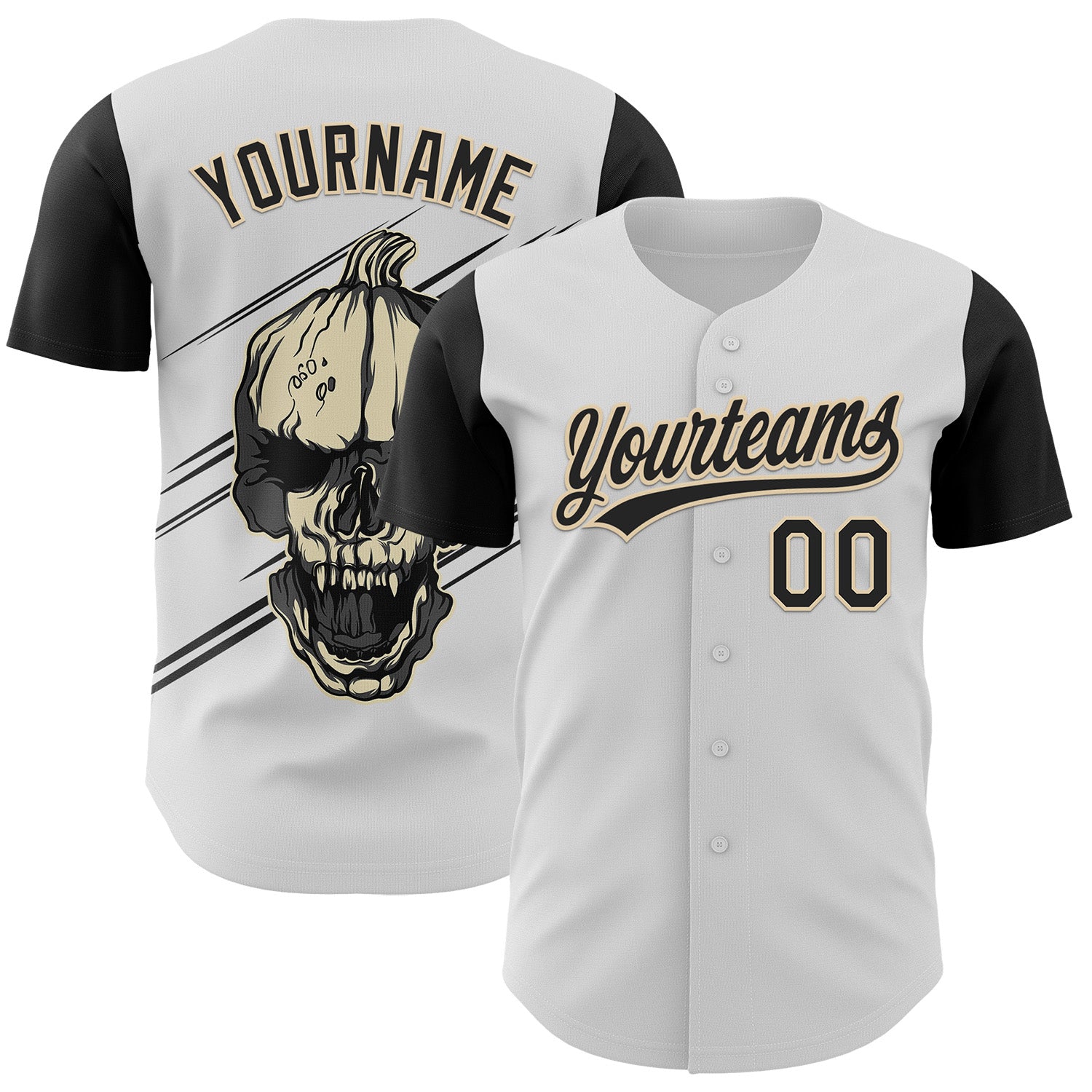 Mckenzieshoponline White Black City Cream 3D Halloween Personalized Baseball Jersey For Fans