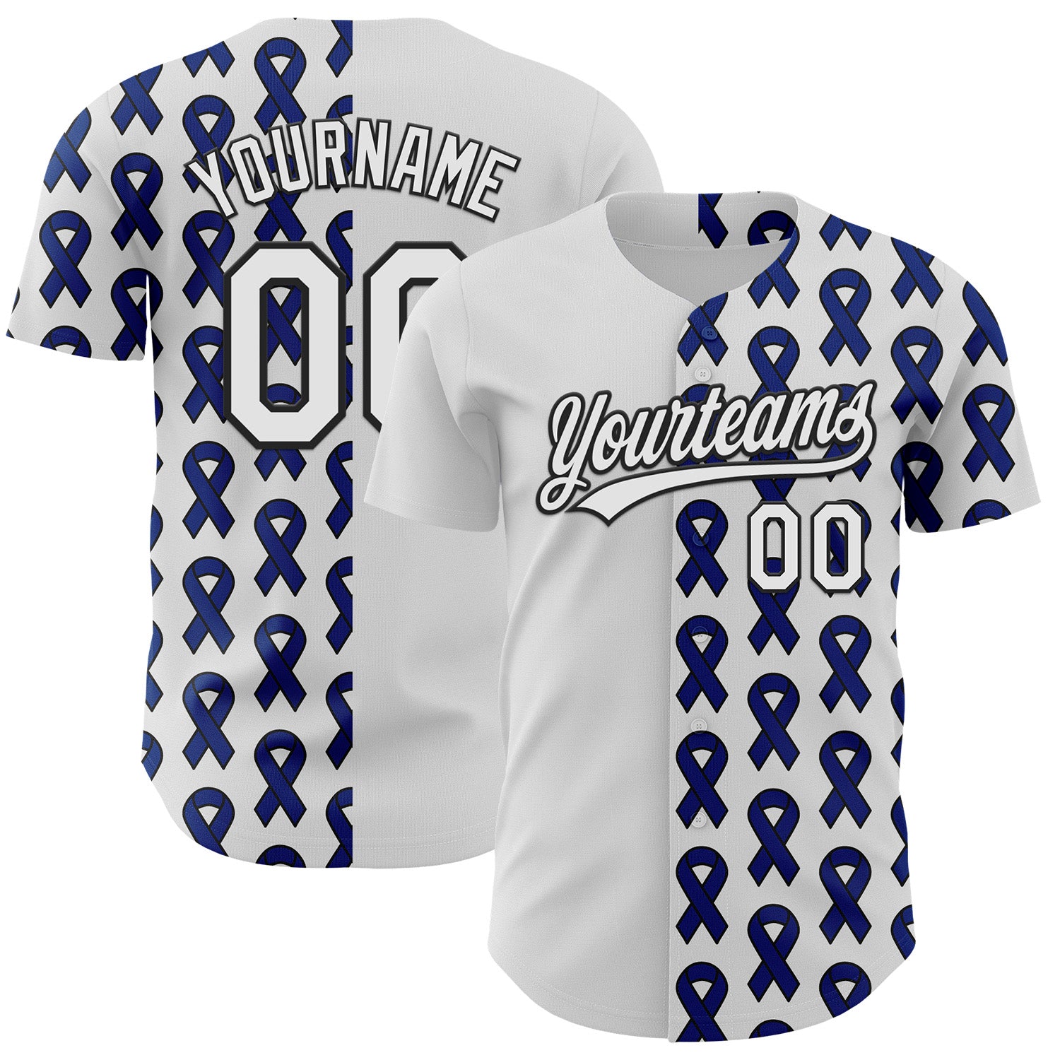 Mckenzieshoponline White Black Navy 3D Colorectal Cancer Ribbon Personalized Baseball Jersey For Fans
