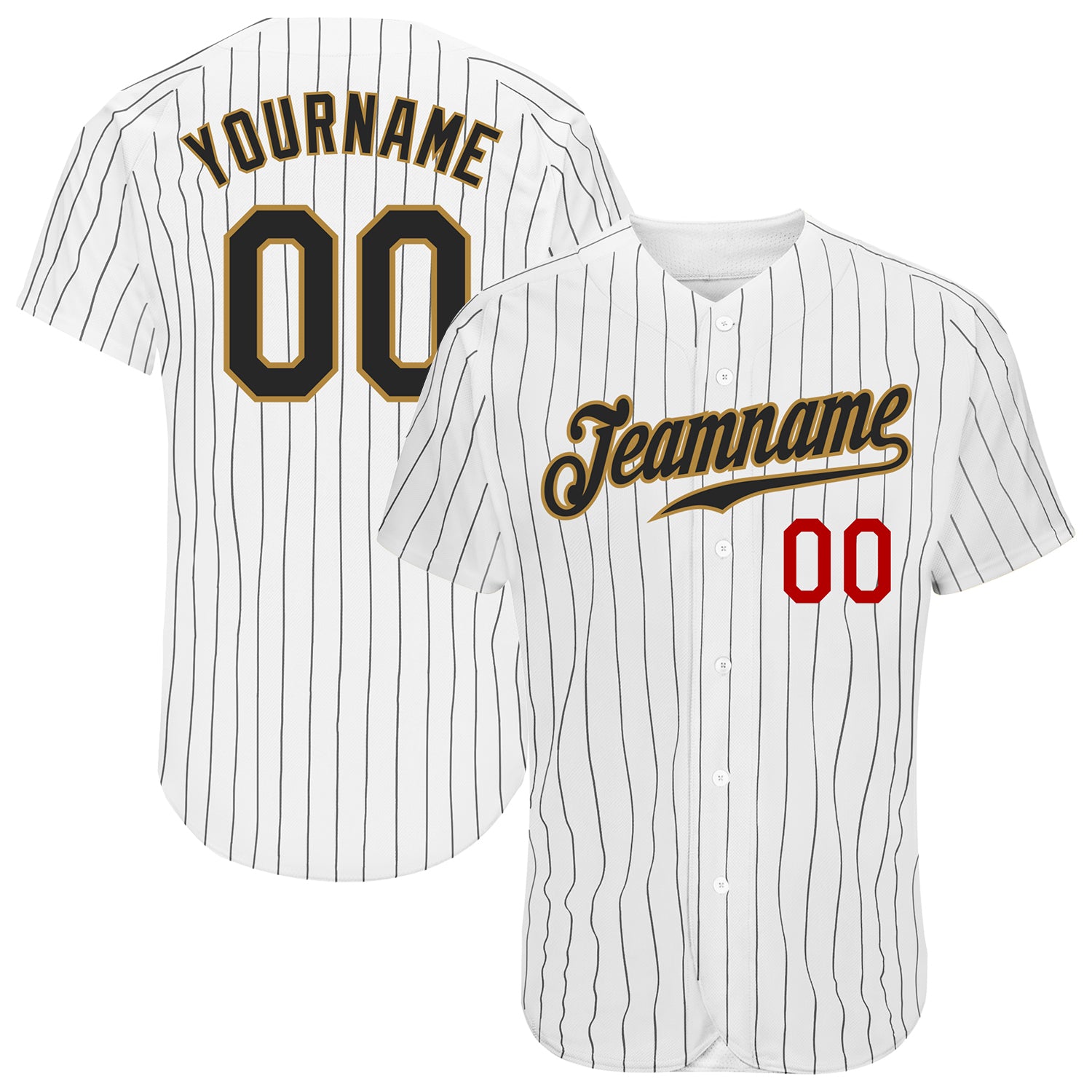 Mckenzieshoponline White Black Pinstripe Black Old Gold Red Personalized Baseball Jersey For Fans