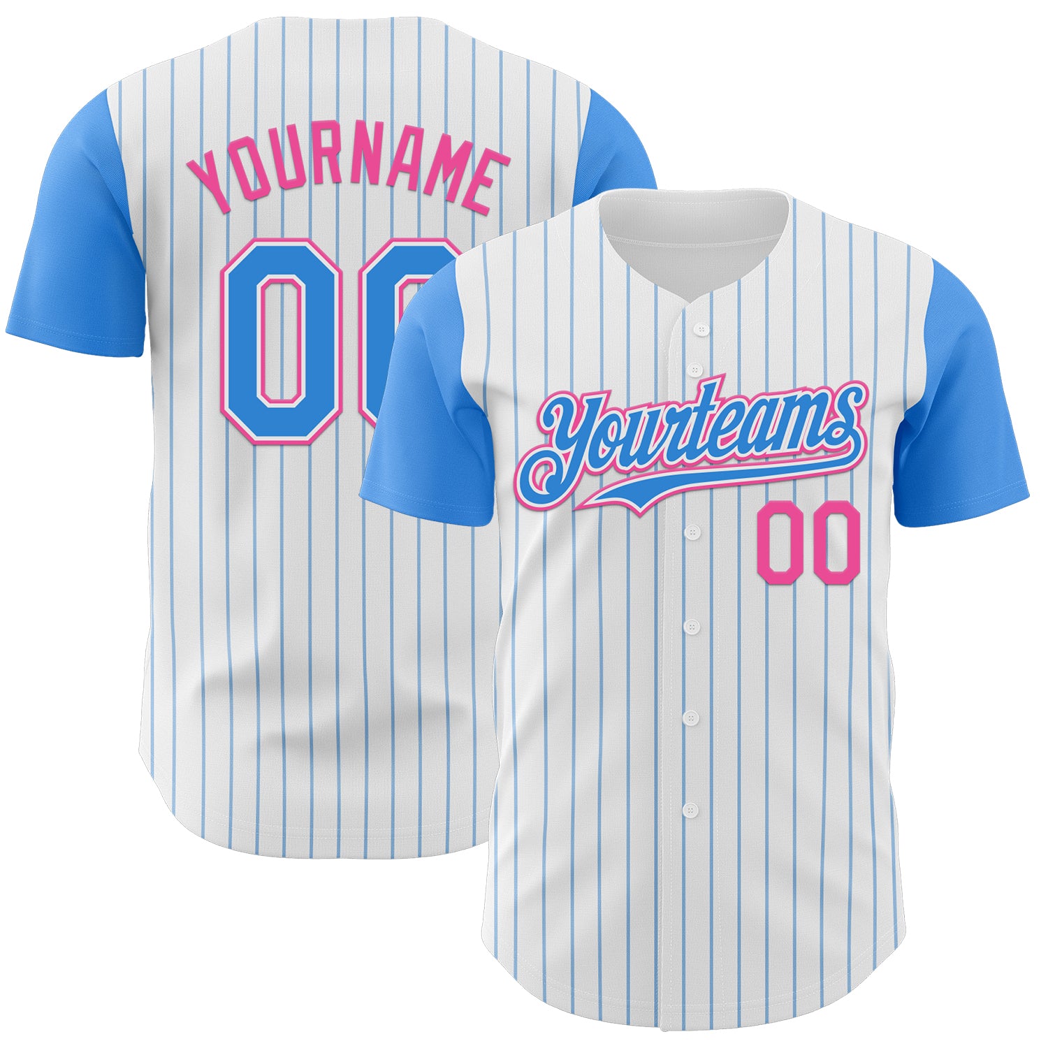 Jerseytrend White Electric Blue Pinstripe Pink Two Tone Personalized Baseball Jersey For Fans