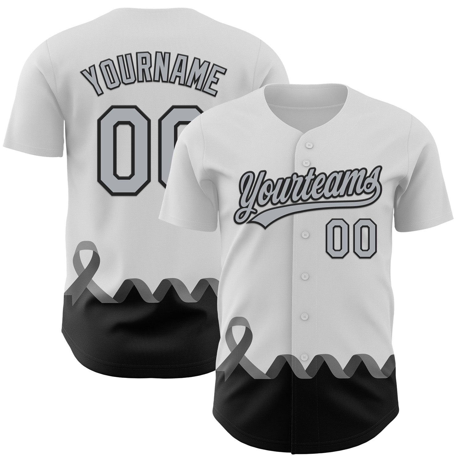 Mckenzieshoponline White Gray Black 3D Brain Cancer Ribbon Personalized Baseball Jersey For Fans