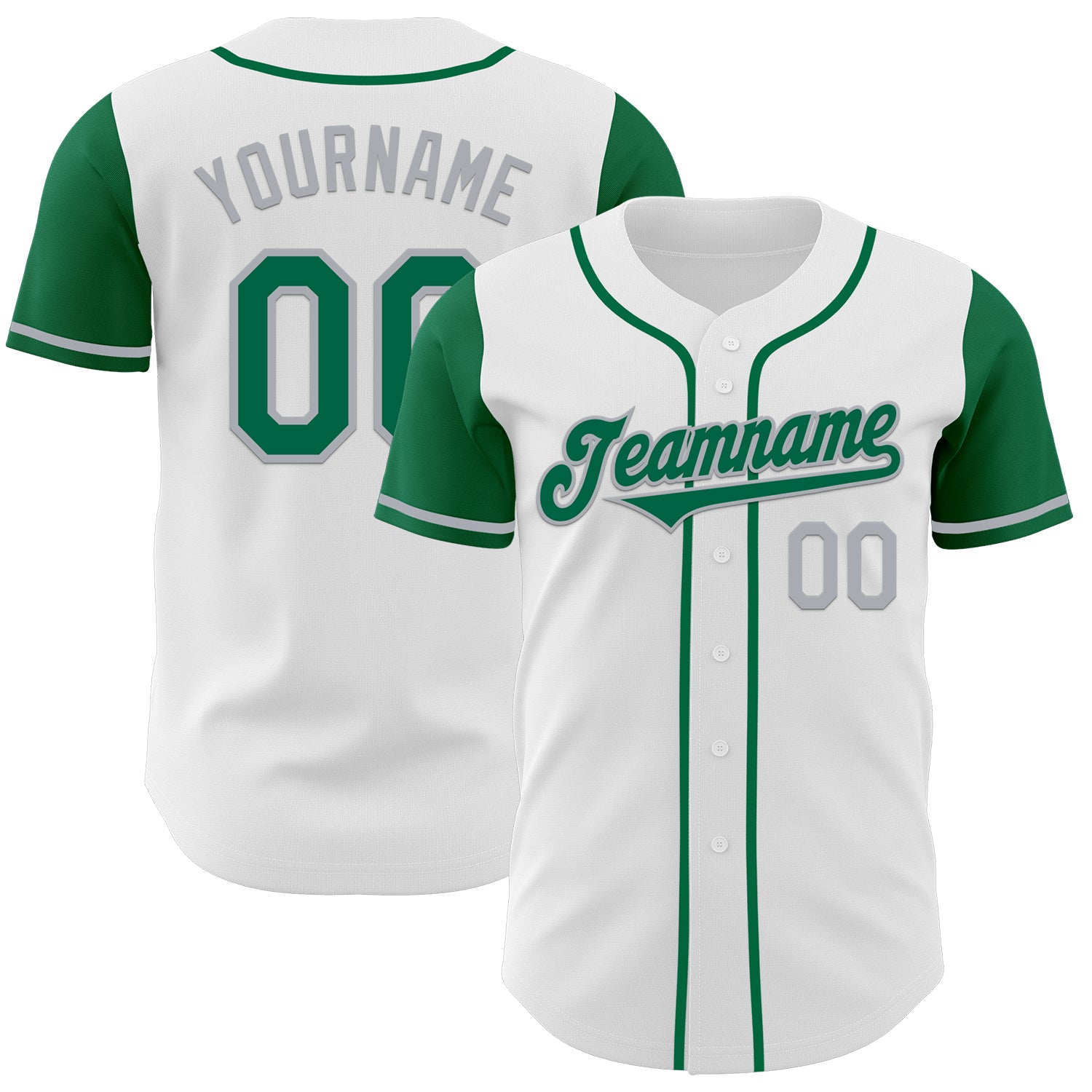 Jerseytrend White Kelly Green Gray Two Tone Personalized Baseball Jersey For Fans