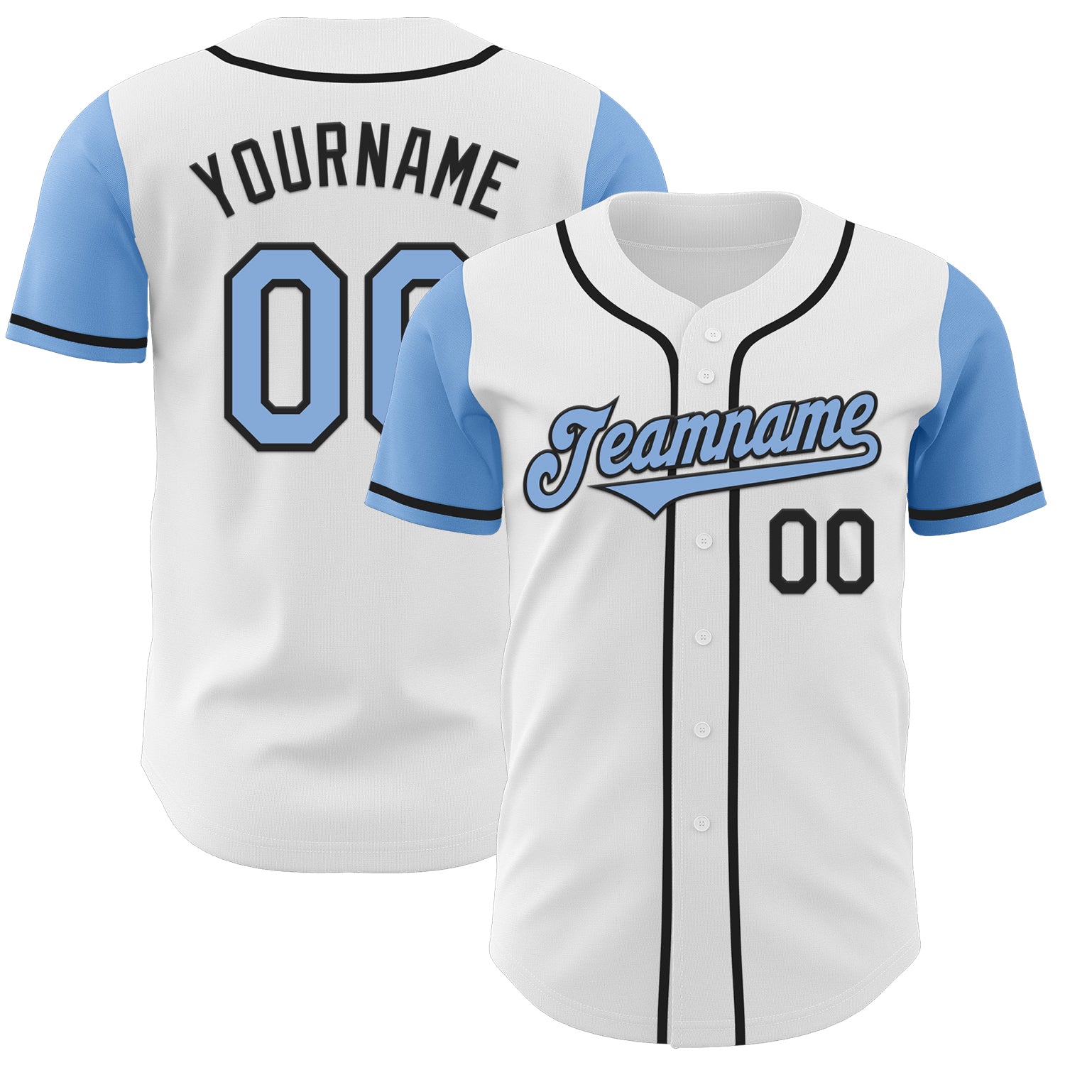 Mckenzieshoponline White Light Blue Black Two Tone Personalized Baseball Jersey For Fans