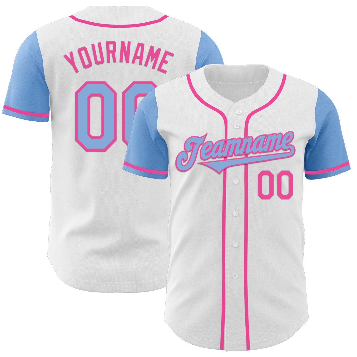 Jerseytrend White Light Blue Pink Two Tone Personalized Baseball Jersey For Fans
