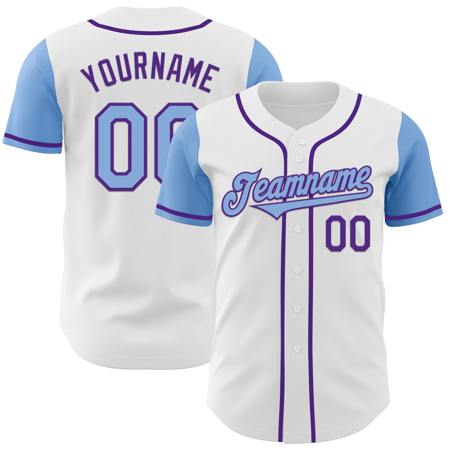 Mckenzieshoponline White Light Blue Purple Two Tone Personalized Baseball Jersey For Fans