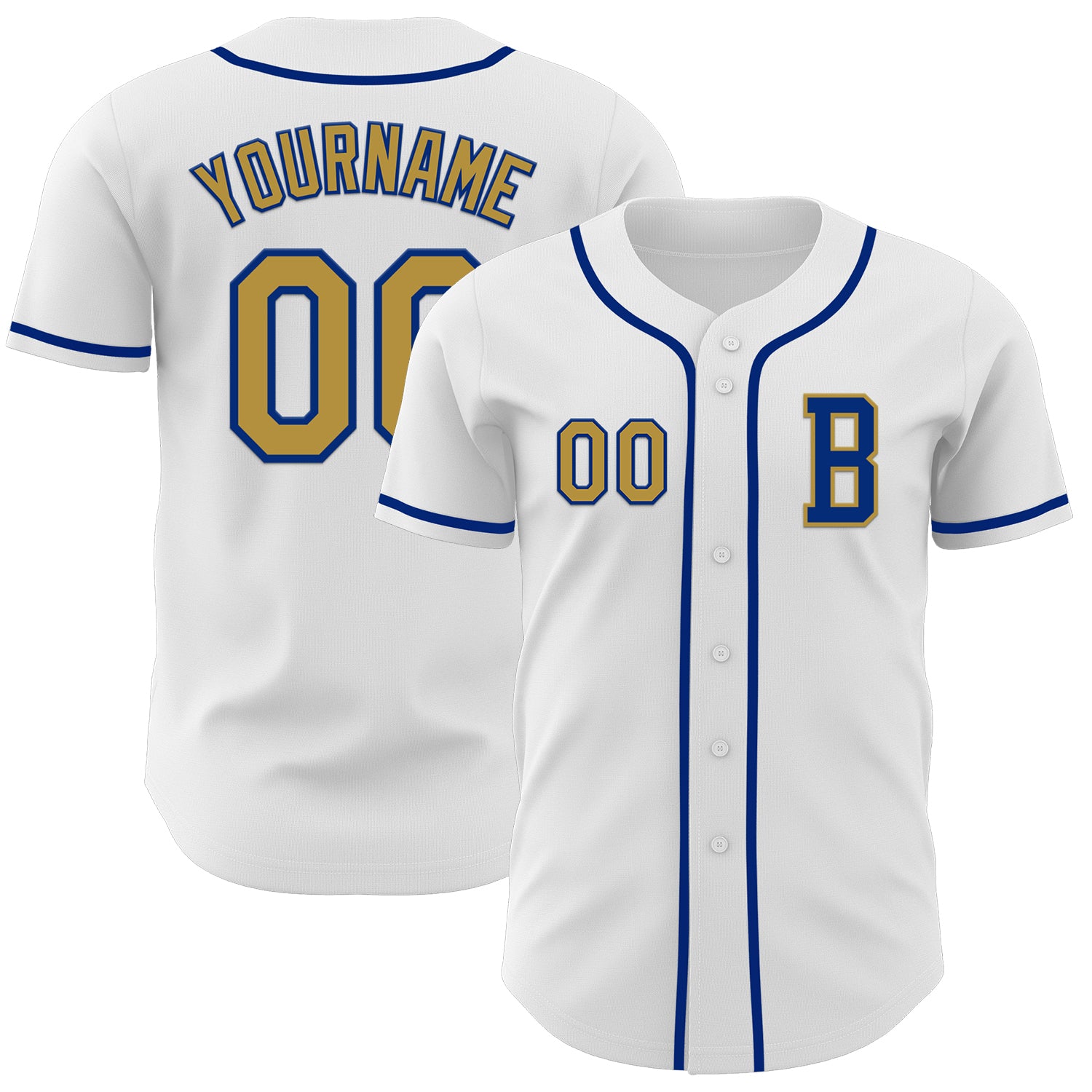 Jerseytrend White Old Gold Royal Personalized Baseball Jersey For Fans