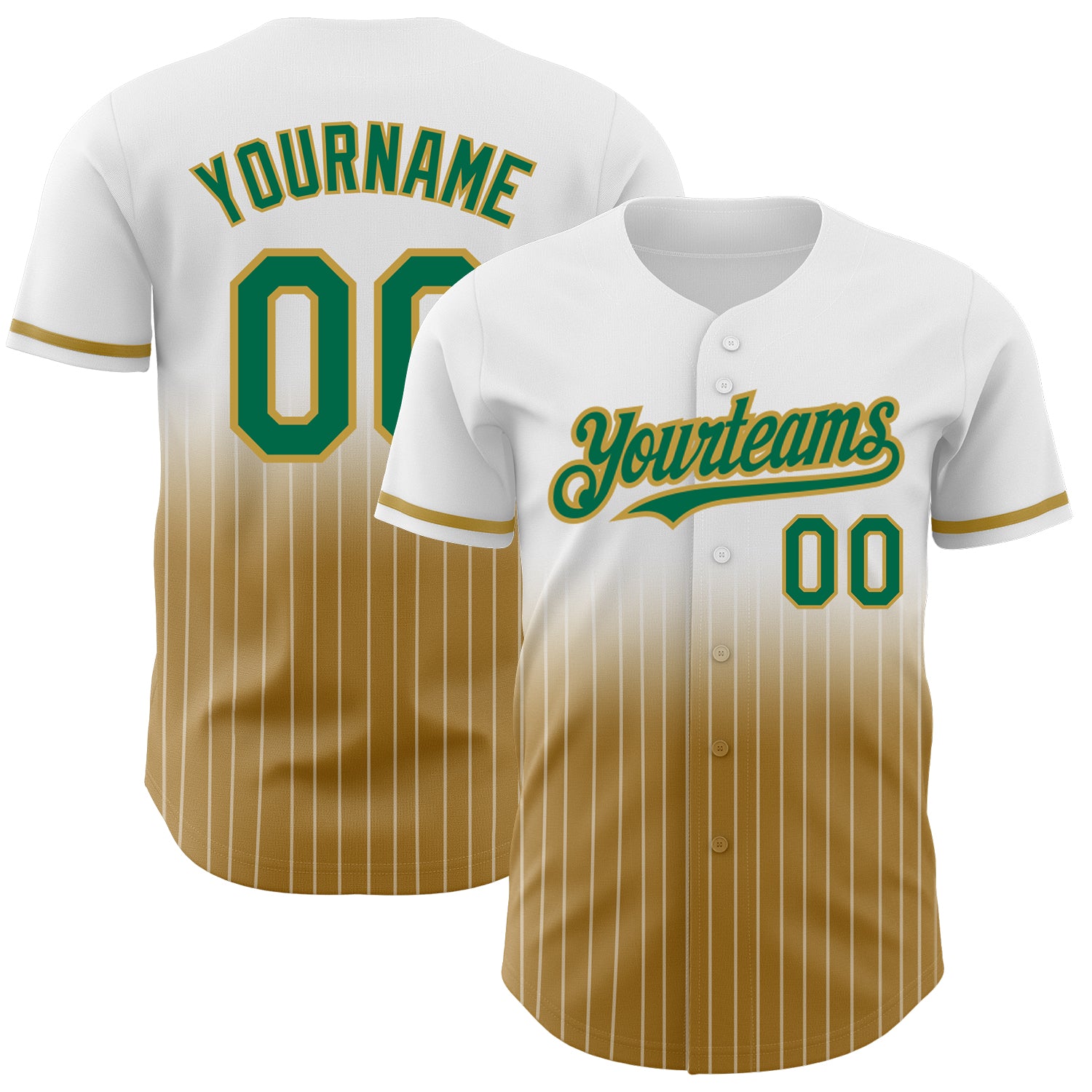 Jerseytrend White Pinstripe Kelly Green Old Gold Fade Fashion Personalized Baseball Jersey For Fans