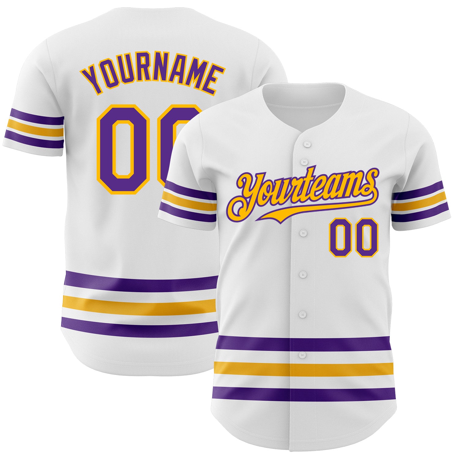 Jerseytrend White Purple Gold Line Personalized Baseball Jersey For Fans