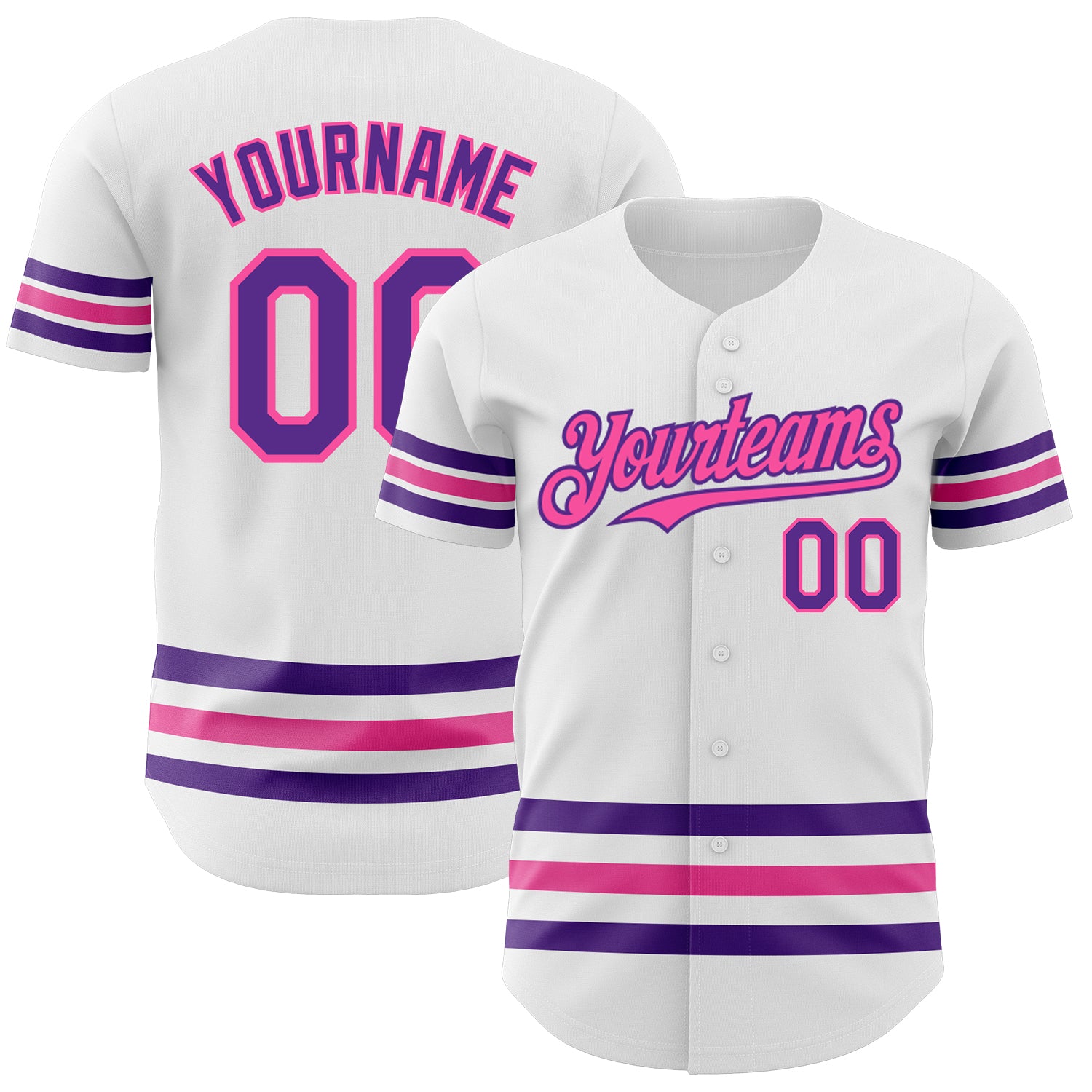 Jerseytrend White Purple Pink Line Personalized Baseball Jersey For Fans