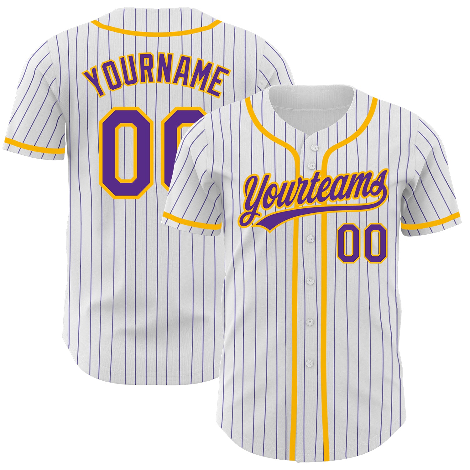 Jerseytrend White Purple Pinstripe Purple Gold Personalized Baseball Jersey For Fans