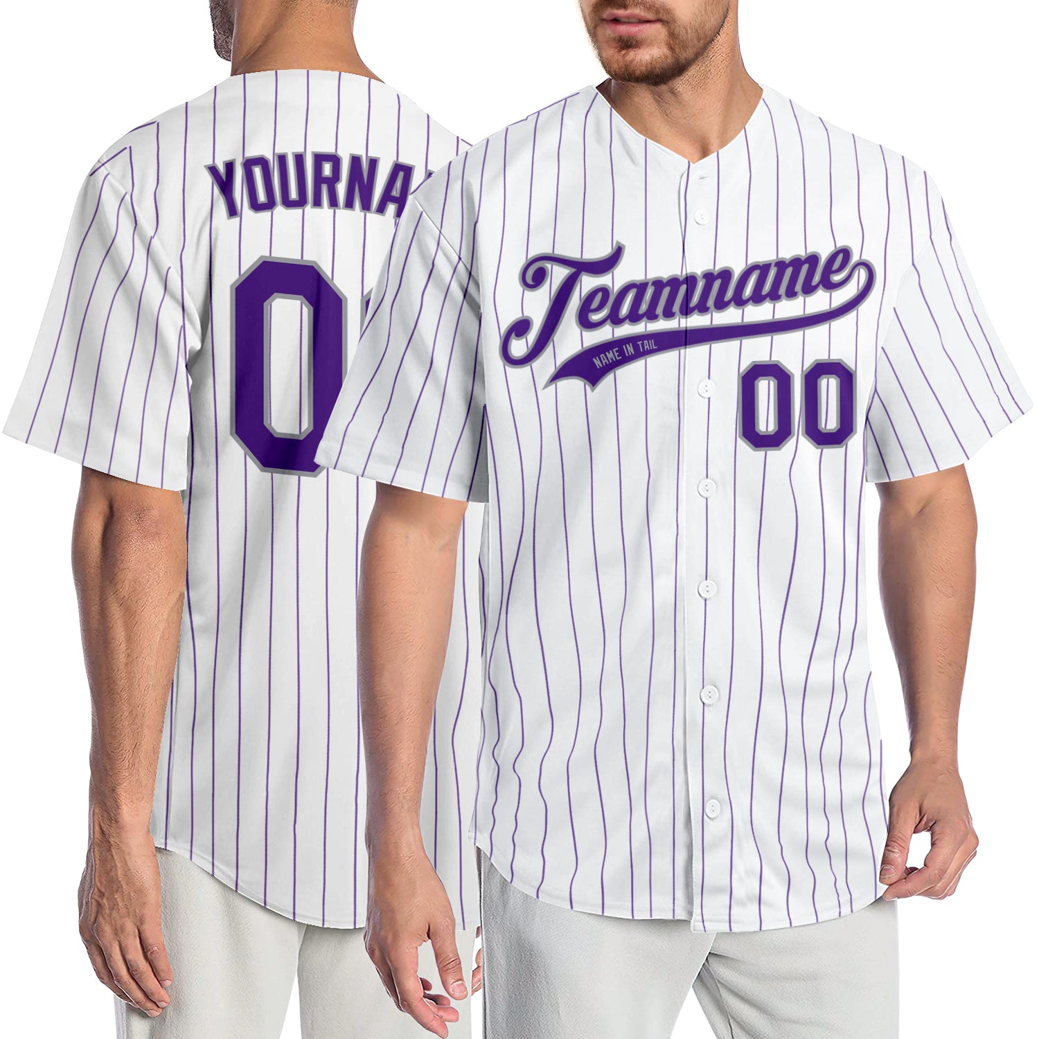 Jerseytrend White Purple Pinstripe Purple Gray Personalized Baseball Jersey For Fans