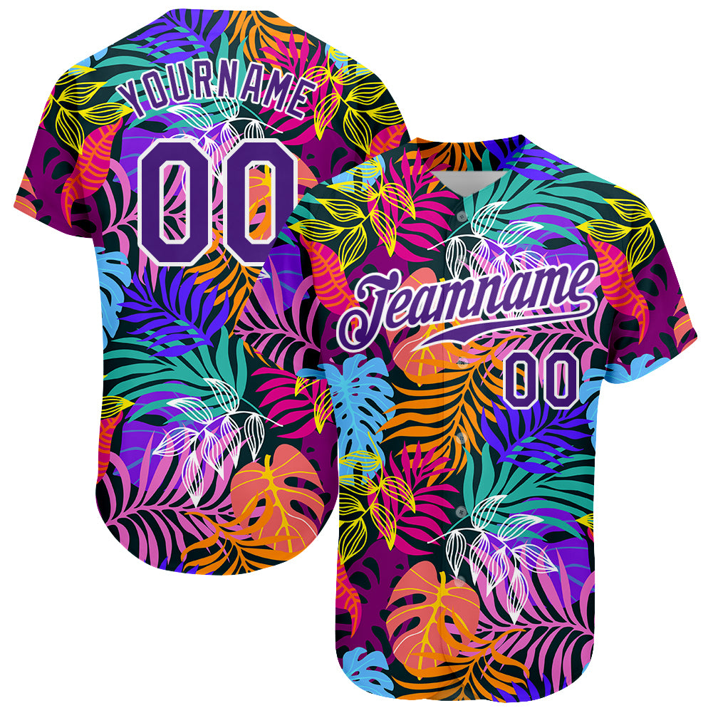 Jerseytrend White Purple White 3D Pattern Design Hawaii Palm Trees Personalized Baseball Jersey For Fans