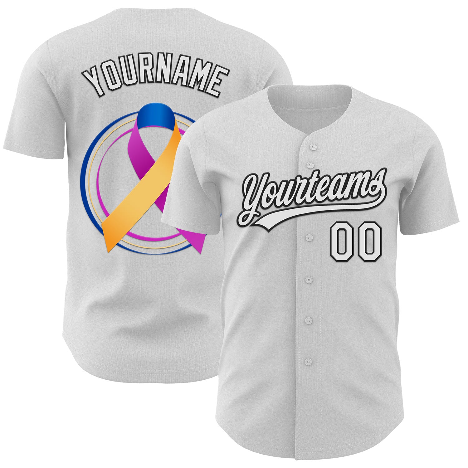 Mckenzieshoponline White Purple Yellow Navy Black 3D Bladder Cancer Ribbon Personalized Baseball Jersey For Fans
