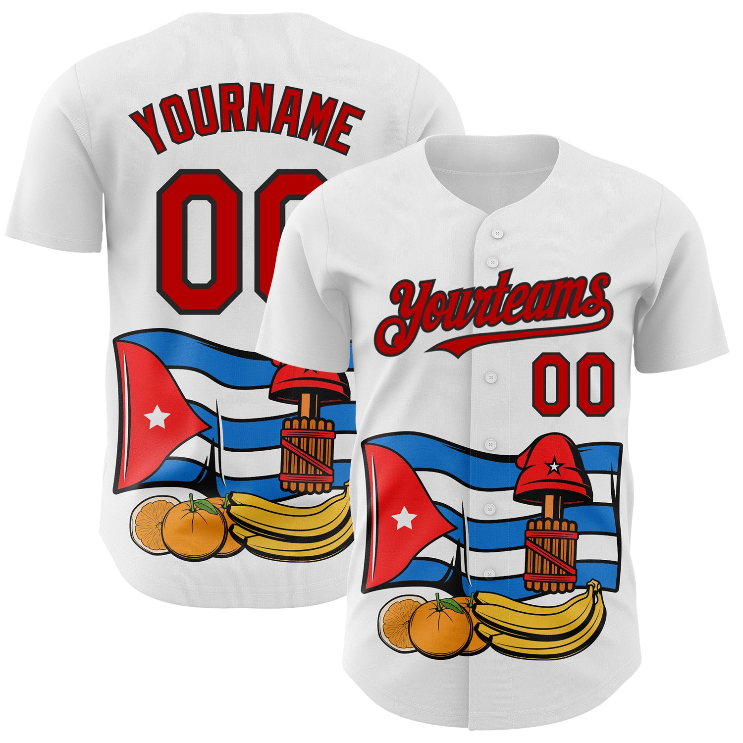 Mckenzieshoponline White Red Black 3D Cuba Cuban Flag Personalized Baseball Jersey For Fans