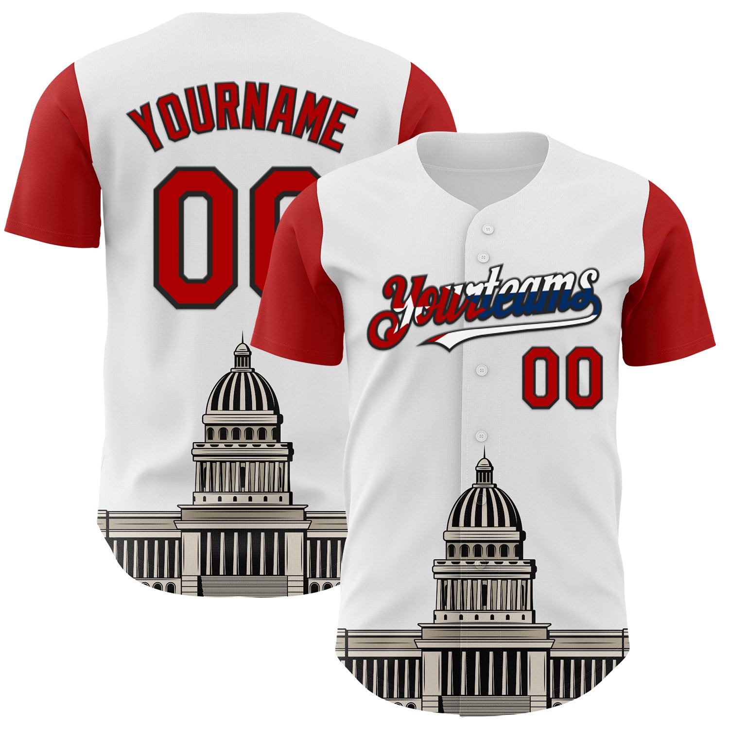 Mckenzieshoponline White Red Black Cuban Flag 3D Cuba Havana Personalized Baseball Jersey For Fans
