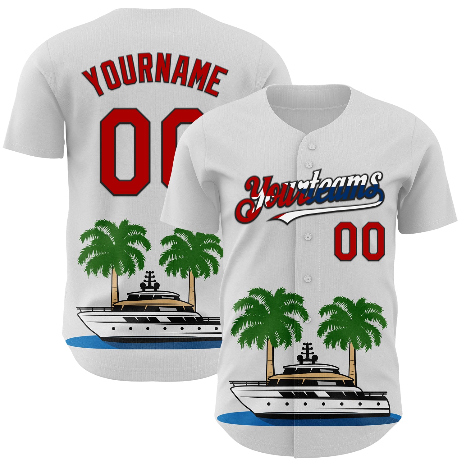 Mckenzieshoponline White Red Black Cuban Flag 3D Cuba Personalized Baseball Jersey For Fans