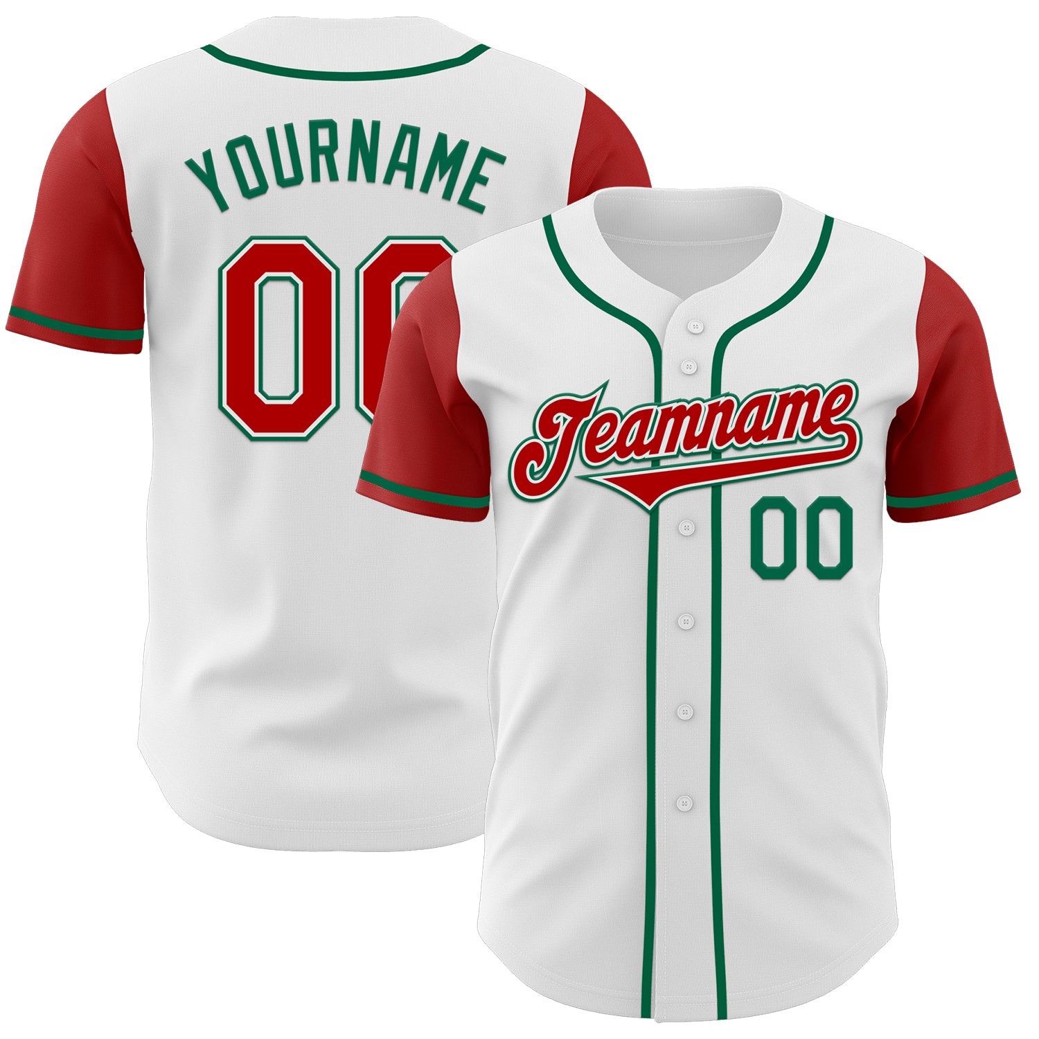 Mckenzieshoponline White Red Kelly Green Two Tone Personalized Baseball Jersey For Fans