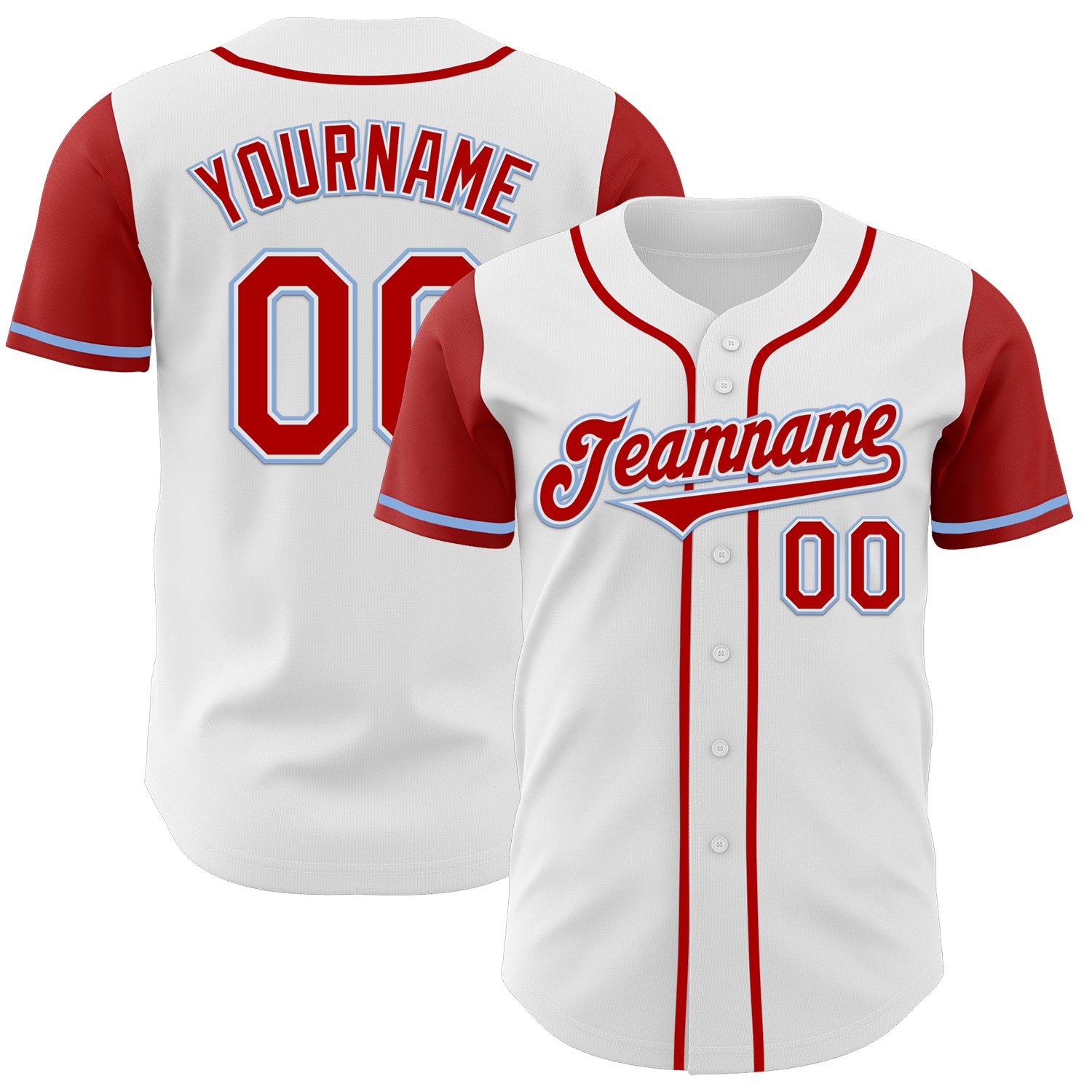 Mckenzieshoponline White Red Light Blue Two Tone Personalized Baseball Jersey For Fans