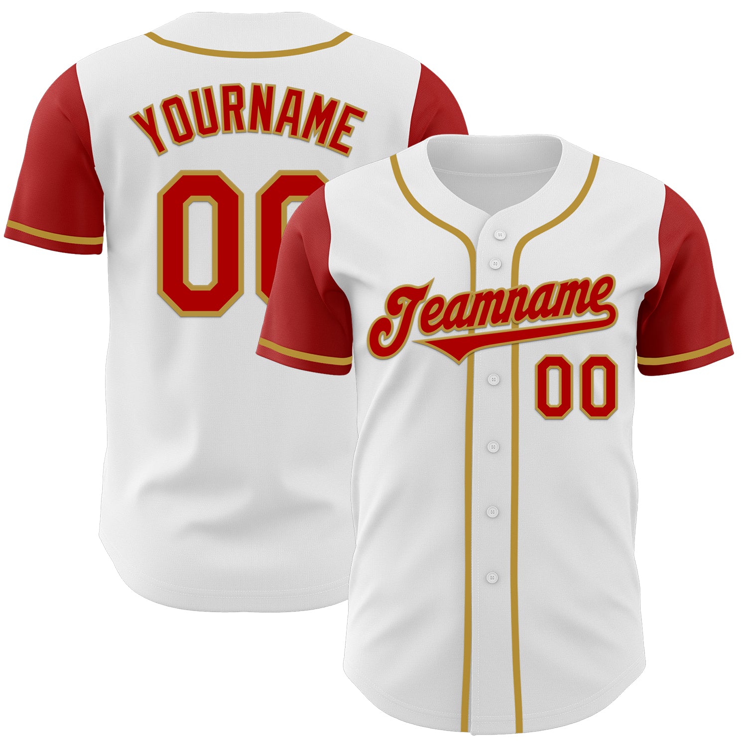 Mckenzieshoponline White Red Old Gold Two Tone Personalized Baseball Jersey For Fans