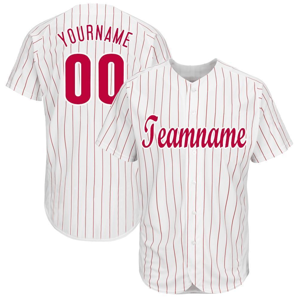 Jerseytrend White Red Pinstripe Red White Personalized Baseball Jersey For Fans