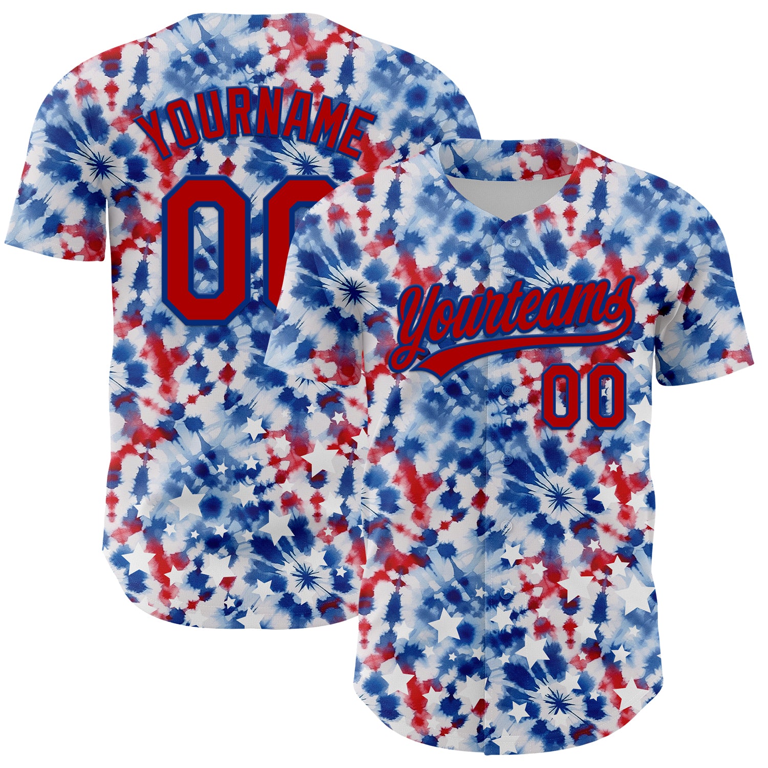 Mckenzieshoponline White Red Royal 3D American Flag And Fireworks Personalized Baseball Jersey For Fans