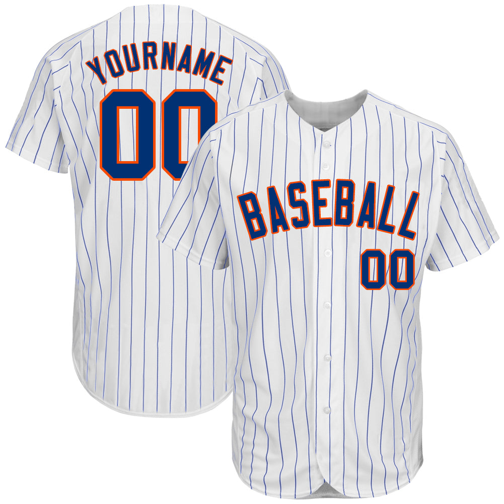 Jerseytrend White Royal Pinstripe Royal Orange Personalized Baseball Jersey For Fans