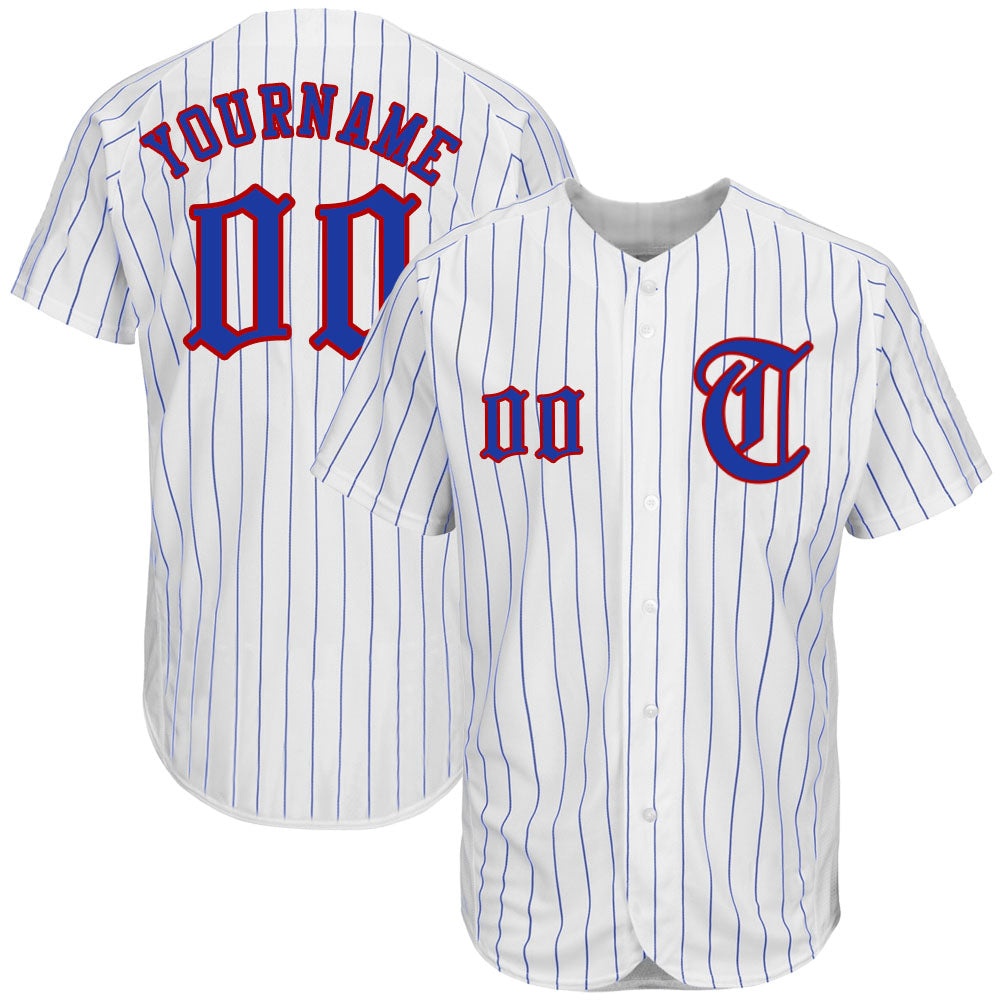 Jerseytrend White Royal Pinstripe Royal Red Personalized Baseball Jersey For Fans
