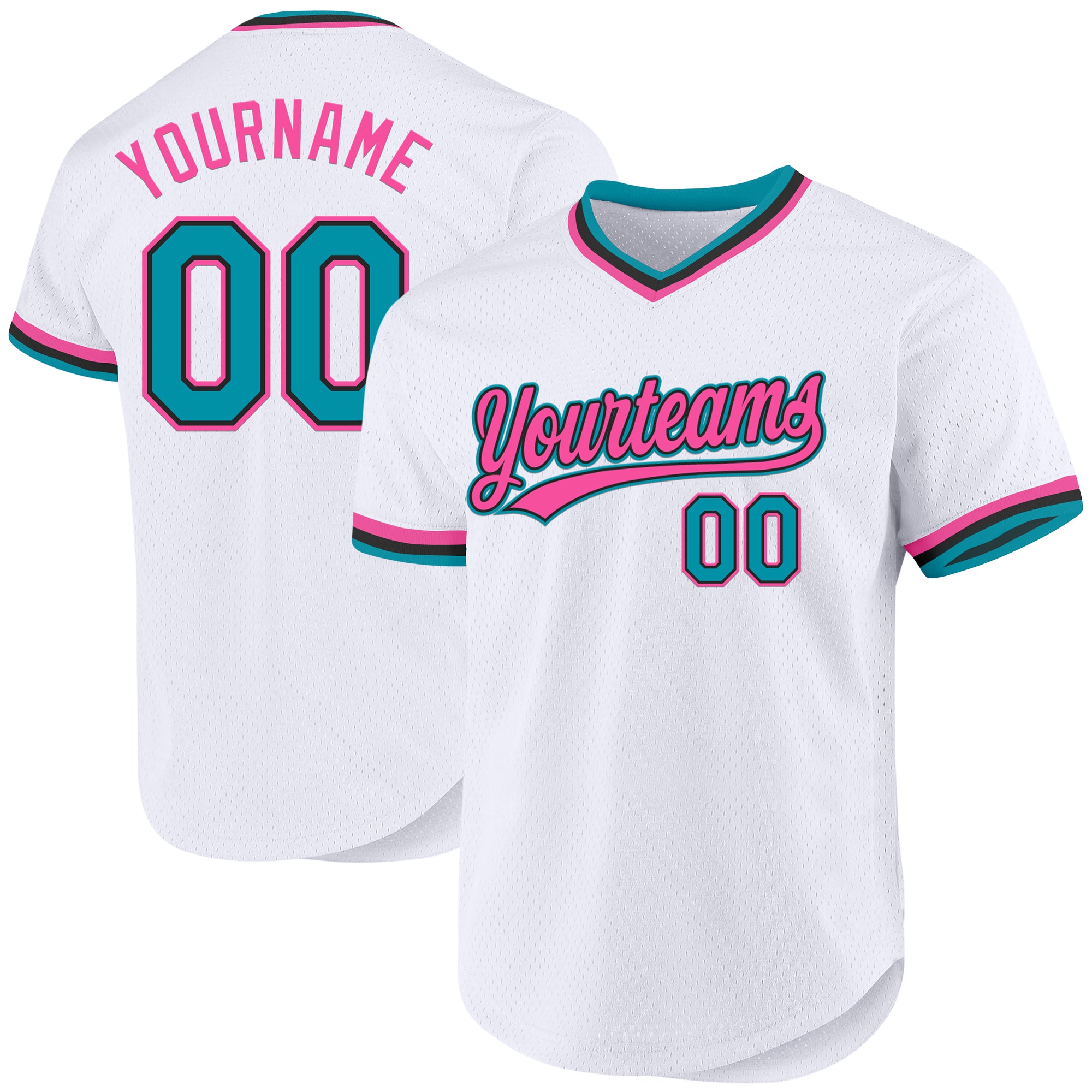 Jerseytrend White Teal Black Pink Throwback Personalized Baseball Jersey For Fans